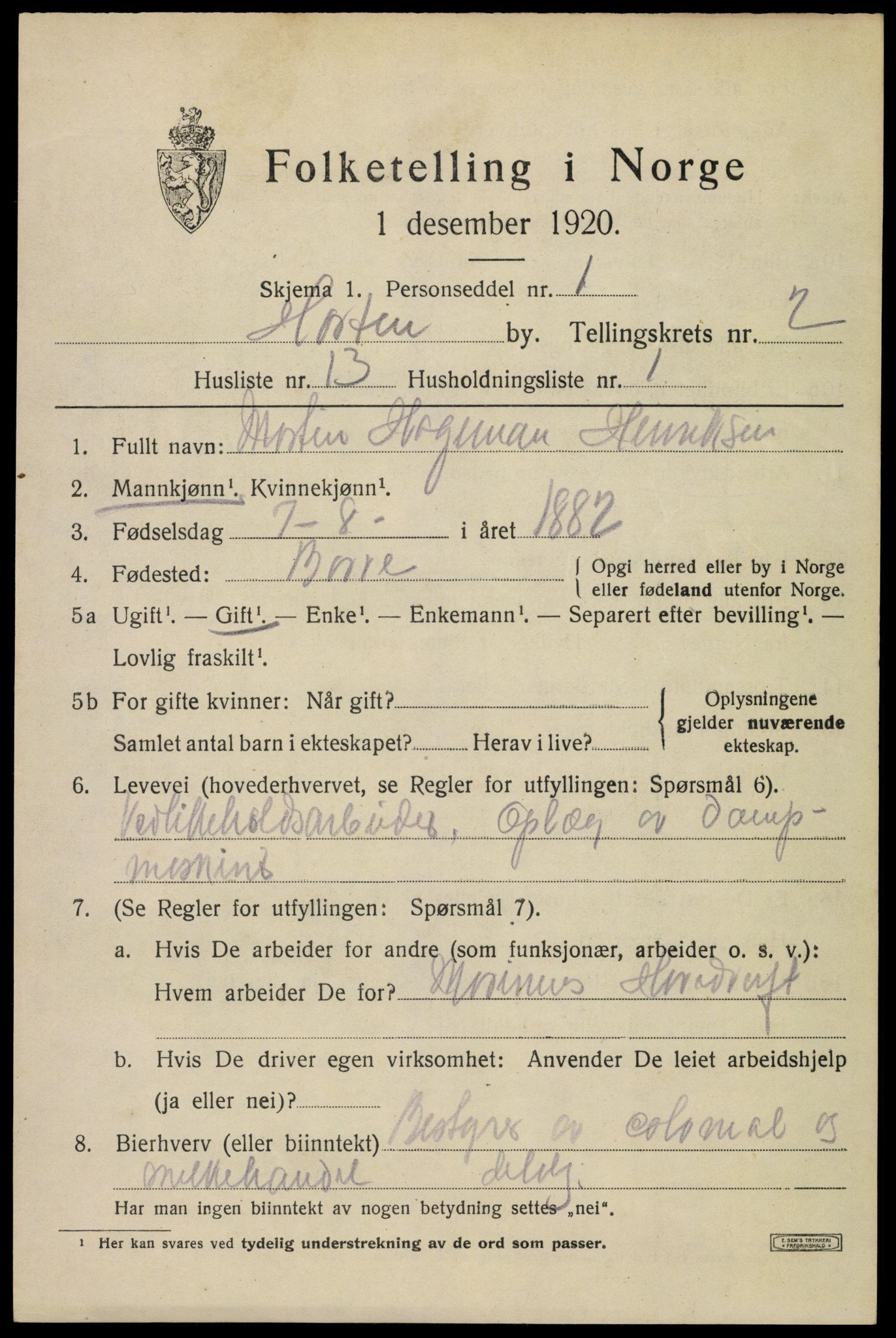 SAKO, 1920 census for Horten, 1920, p. 10357
