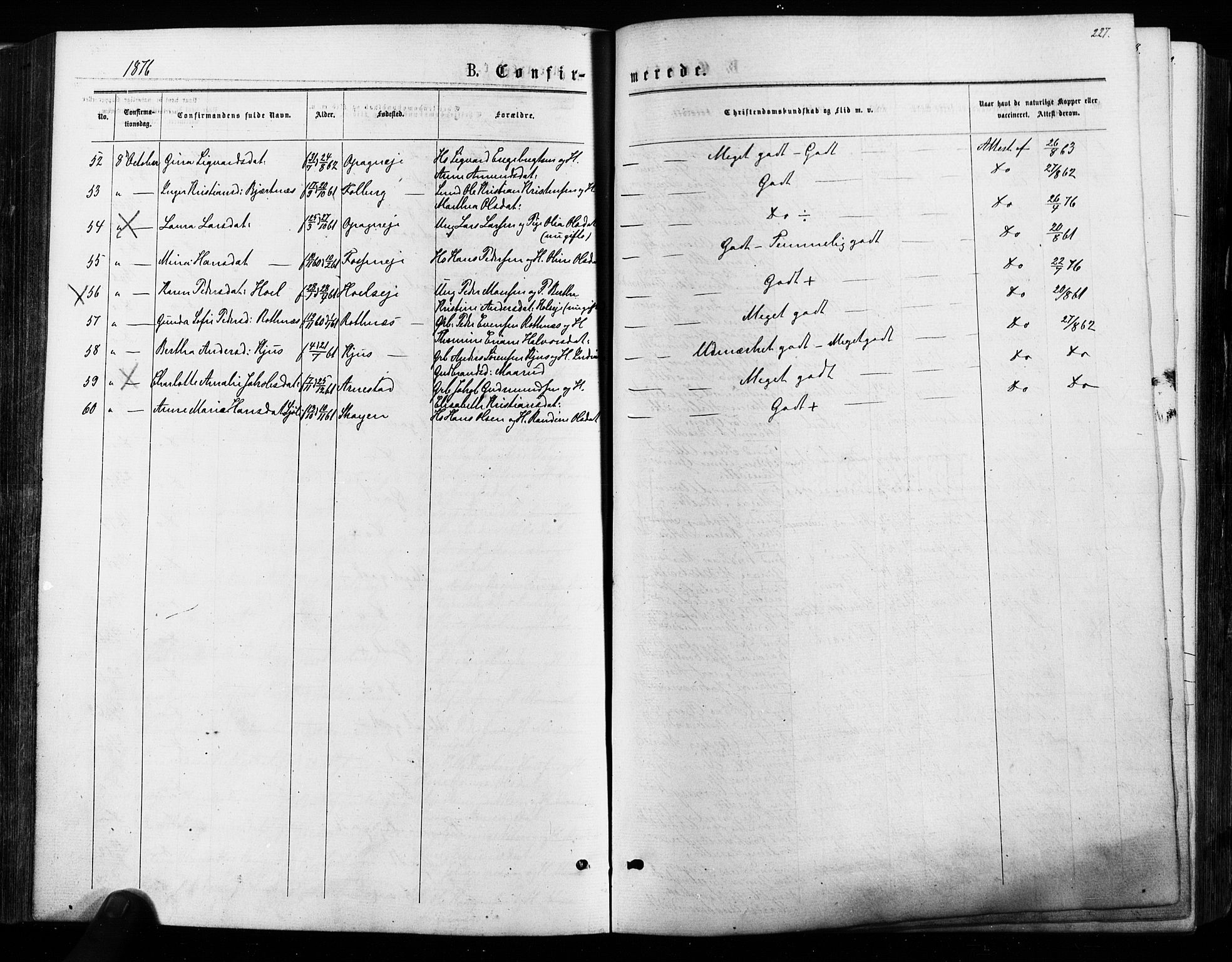 Nes prestekontor Kirkebøker, AV/SAO-A-10410/F/Fa/L0009: Parish register (official) no. I 9, 1875-1882, p. 227