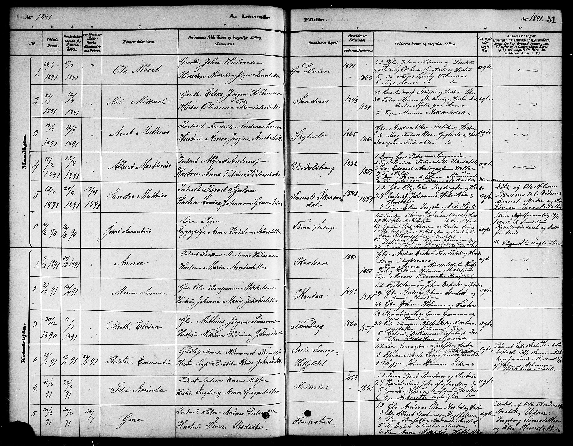 Ministerialprotokoller, klokkerbøker og fødselsregistre - Nordland, SAT/A-1459/823/L0330: Parish register (copy) no. 823C02, 1879-1916, p. 51