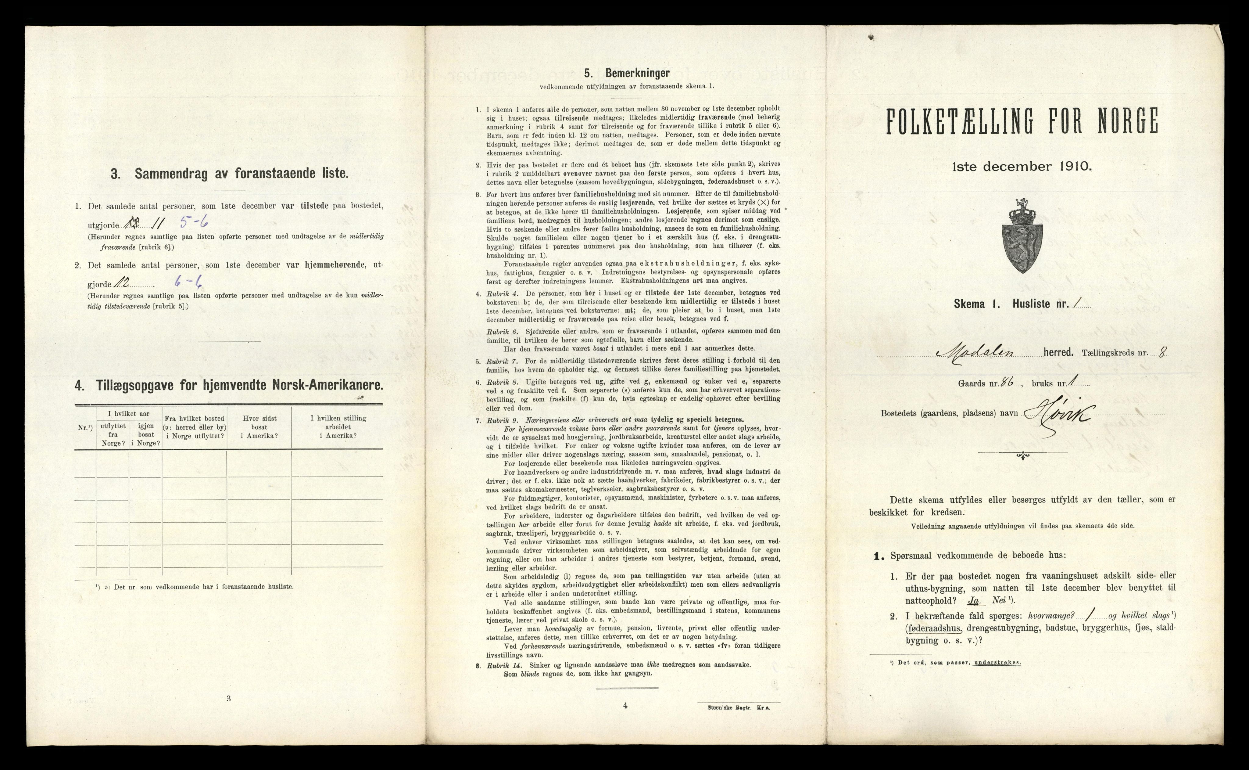 RA, 1910 census for Modalen, 1910, p. 207