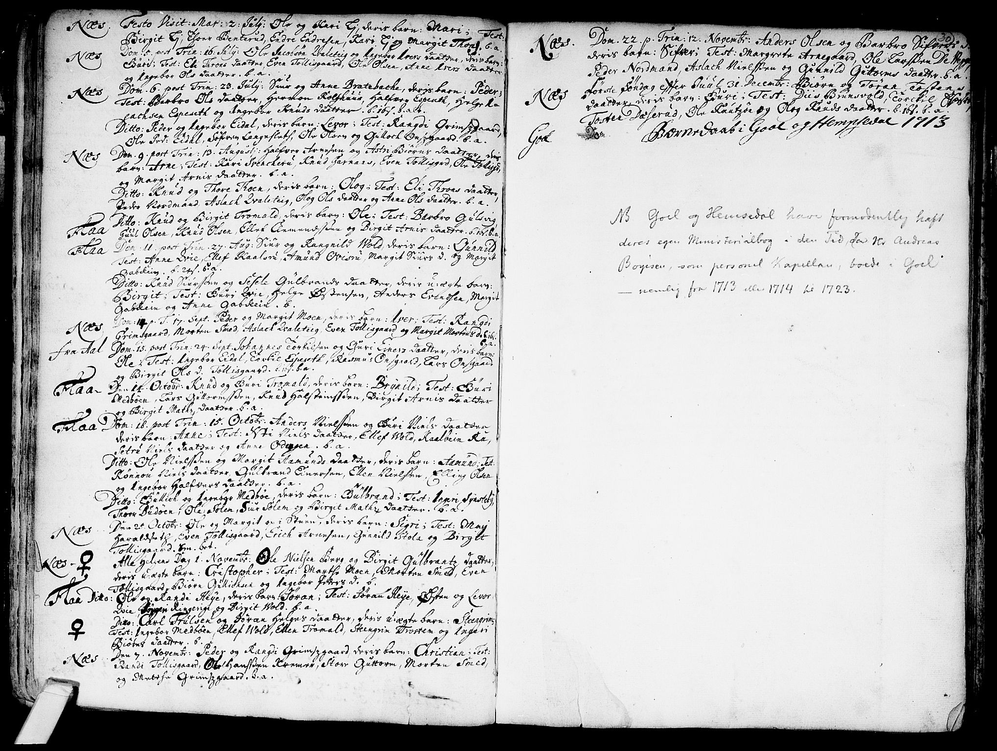 Nes kirkebøker, AV/SAKO-A-236/F/Fa/L0002: Parish register (official) no. 2, 1707-1759, p. 30