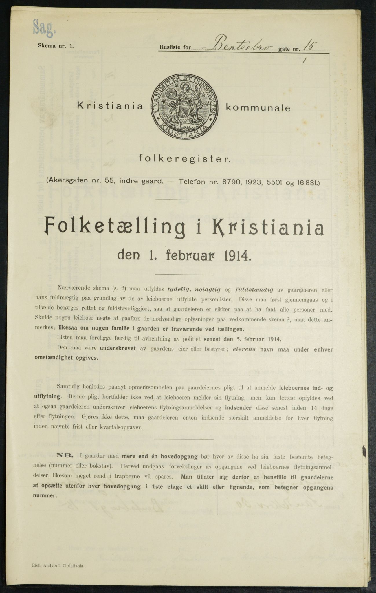 OBA, Municipal Census 1914 for Kristiania, 1914, p. 3476