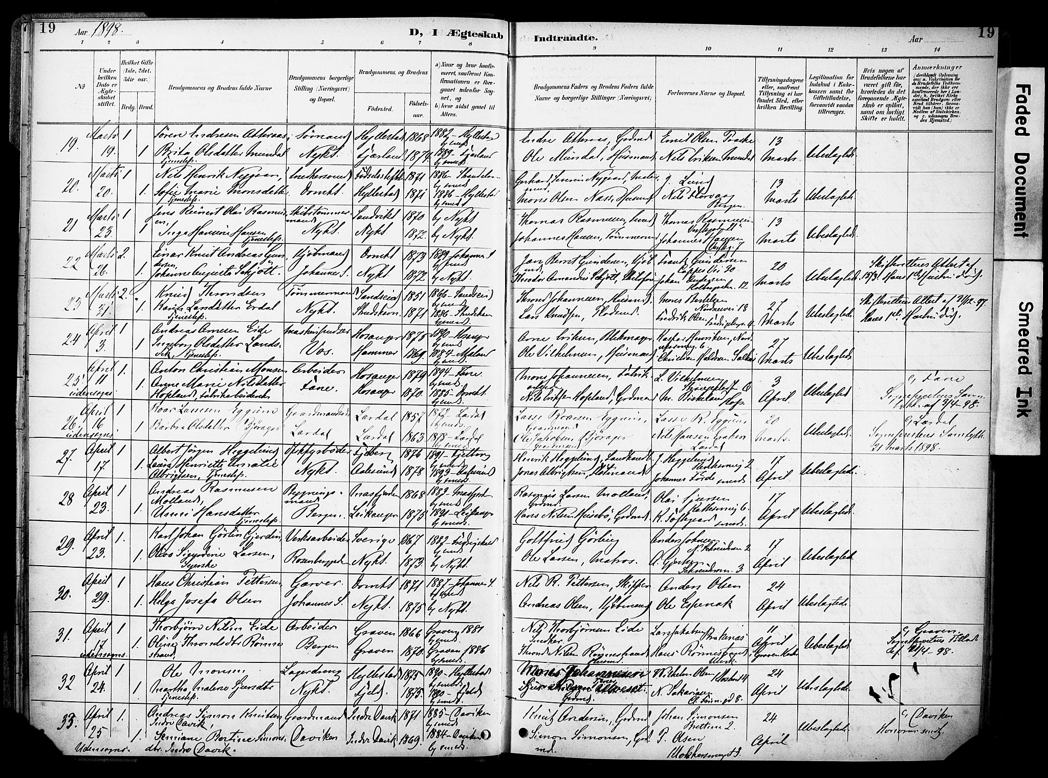 Nykirken Sokneprestembete, AV/SAB-A-77101/H/Haa/L0034: Parish register (official) no. D 4, 1896-1905, p. 19