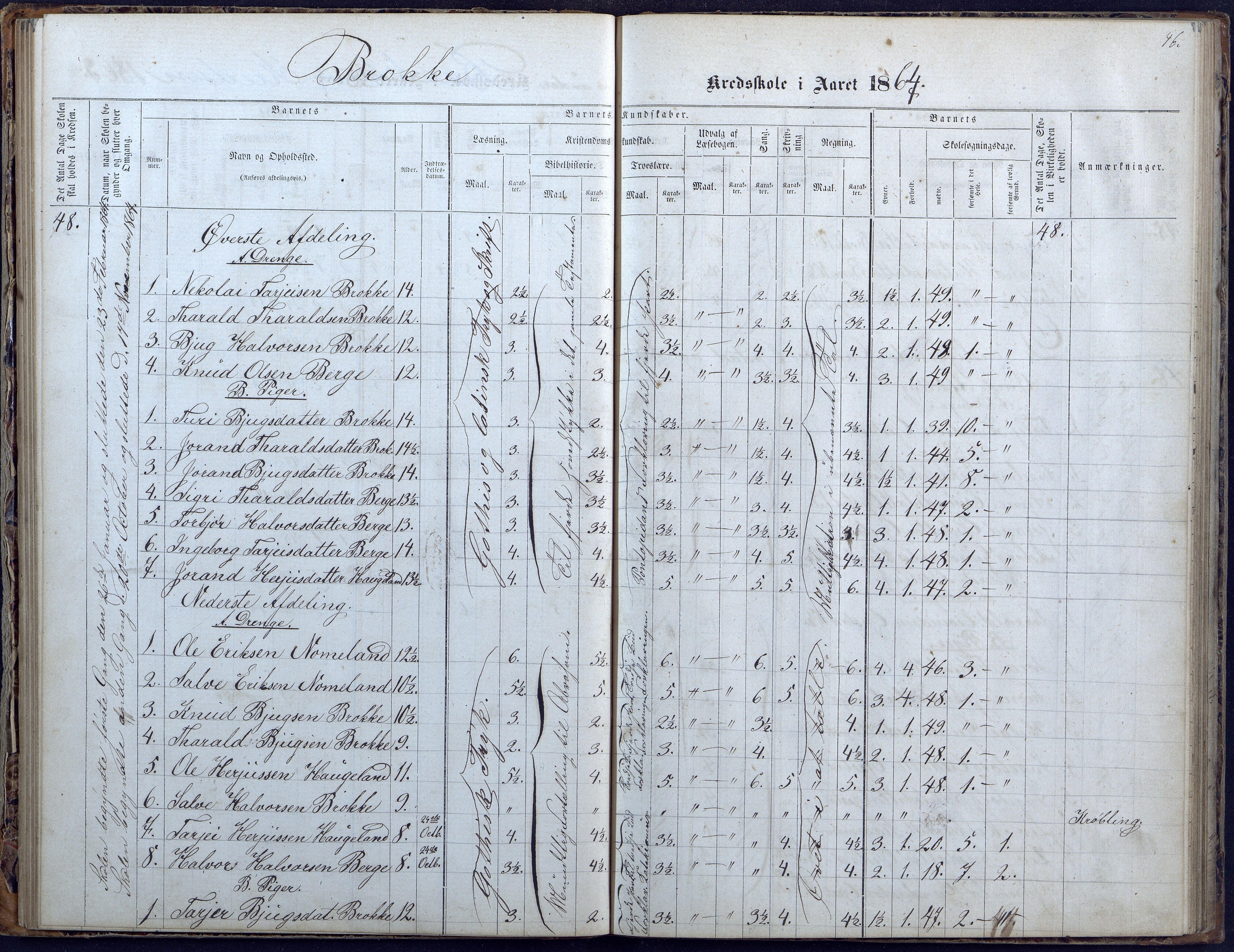 Hylestad kommune, AAKS/KA0939-PK/03/03b/L0004: Skoleprotokoll for Haugen og Brokke krets, 1863-1888, p. 46