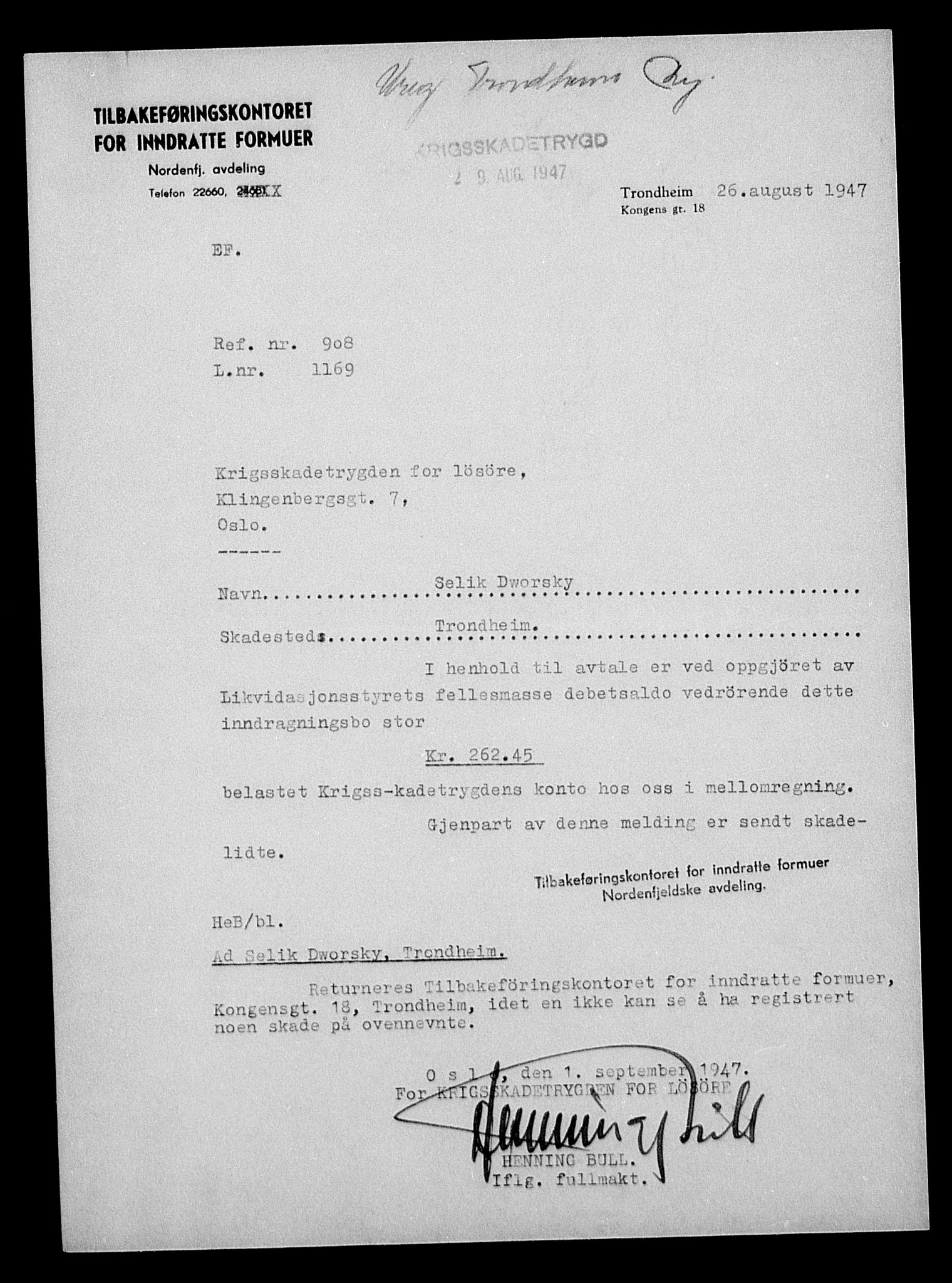 Justisdepartementet, Tilbakeføringskontoret for inndratte formuer, AV/RA-S-1564/H/Hc/Hca/L0895: --, 1945-1947, p. 5