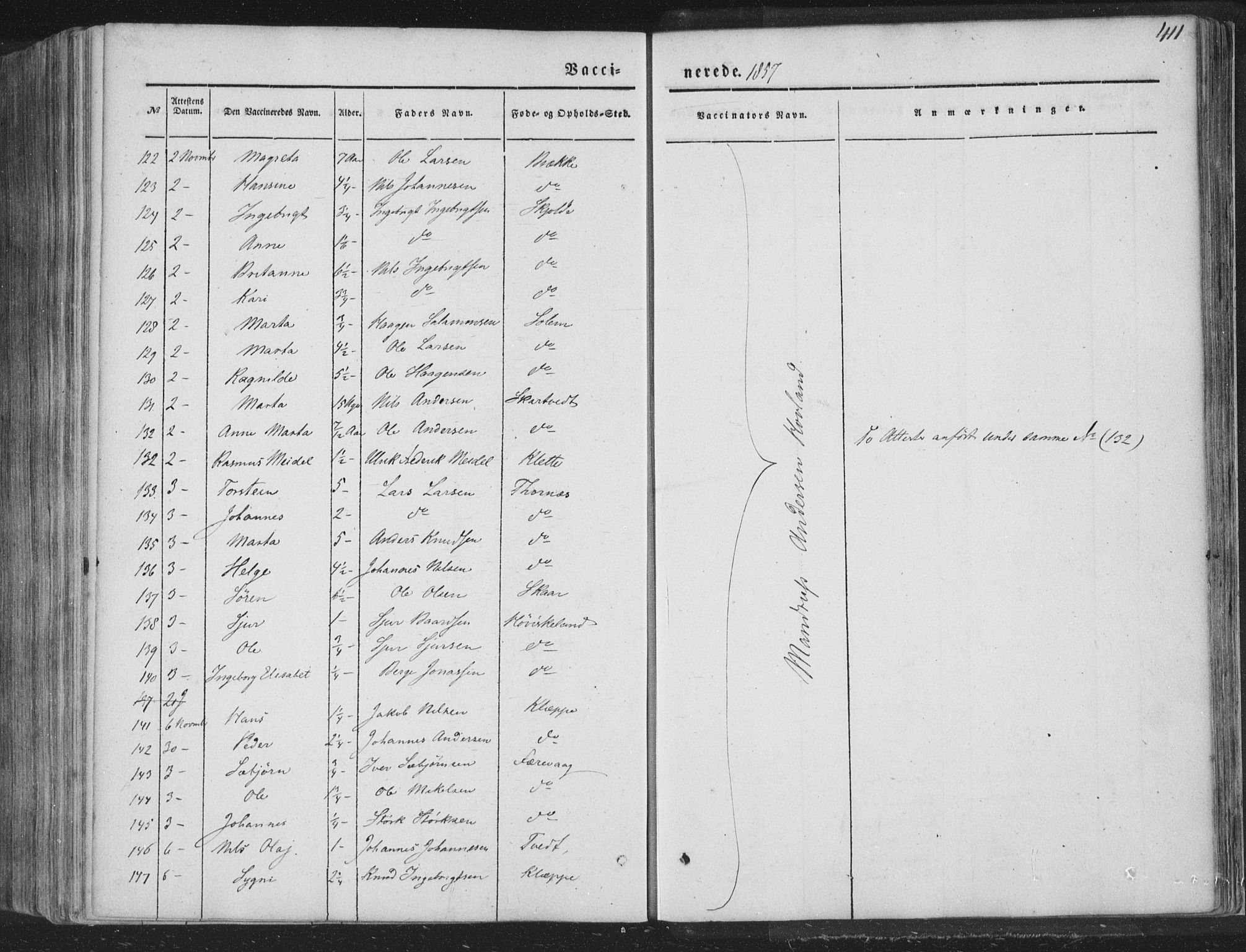 Tysnes sokneprestembete, AV/SAB-A-78601/H/Haa: Parish register (official) no. A 10, 1848-1859, p. 411