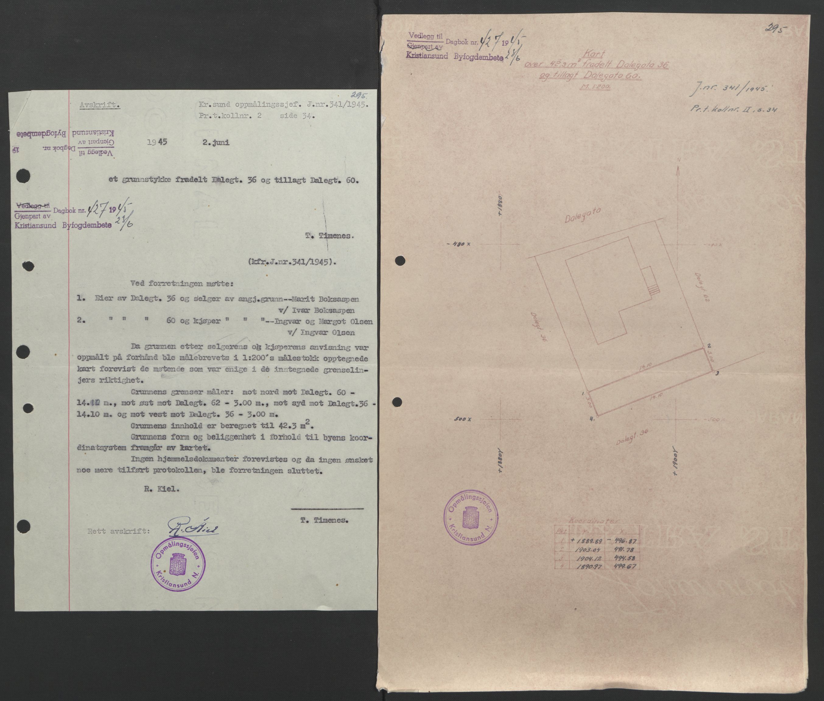 Kristiansund byfogd, AV/SAT-A-4587/A/27: Mortgage book no. 37, 1942-1945, Diary no: : 427/1945