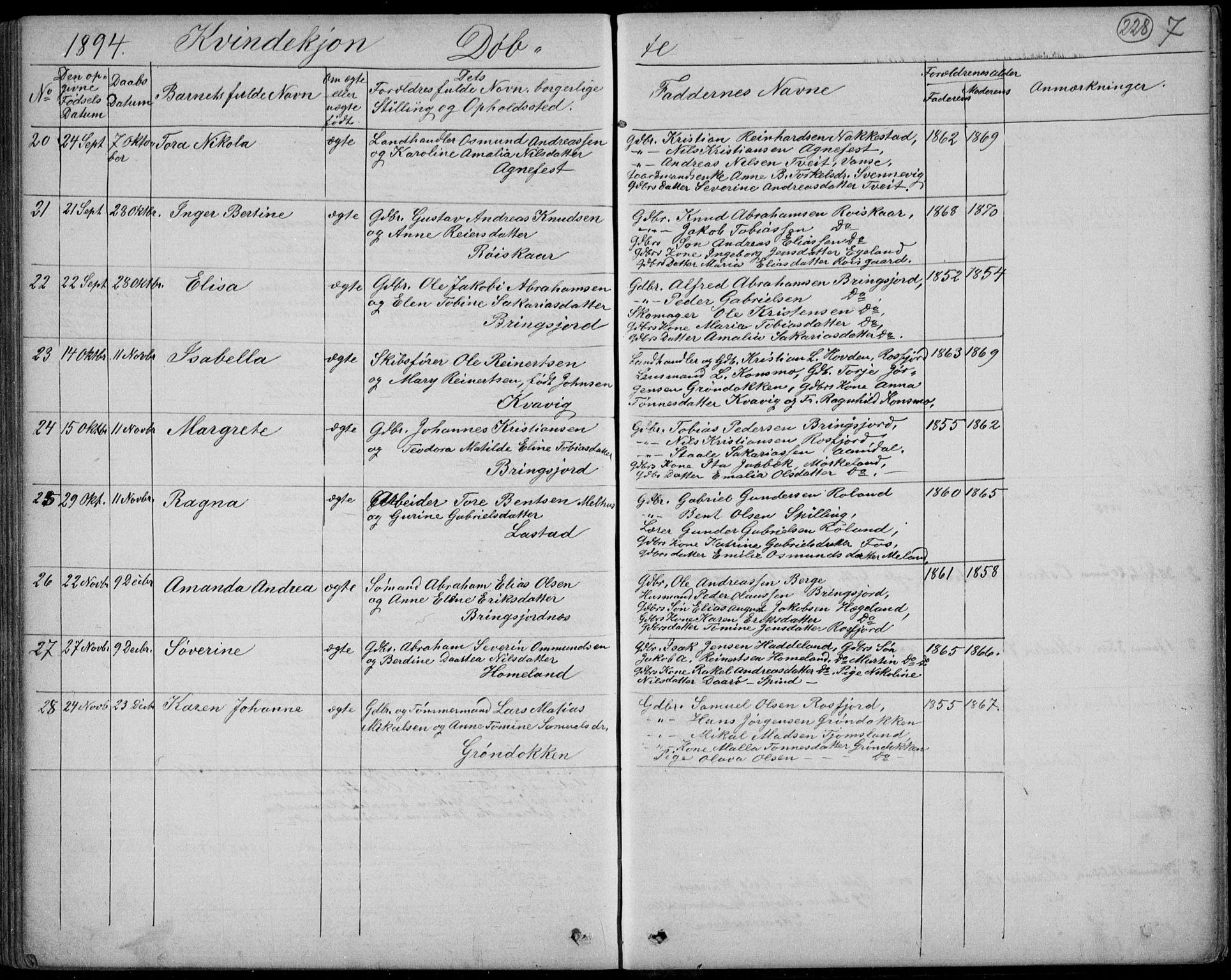 Lyngdal sokneprestkontor, SAK/1111-0029/F/Fb/Fbc/L0004: Parish register (copy) no. B 4, 1878-1896, p. 228