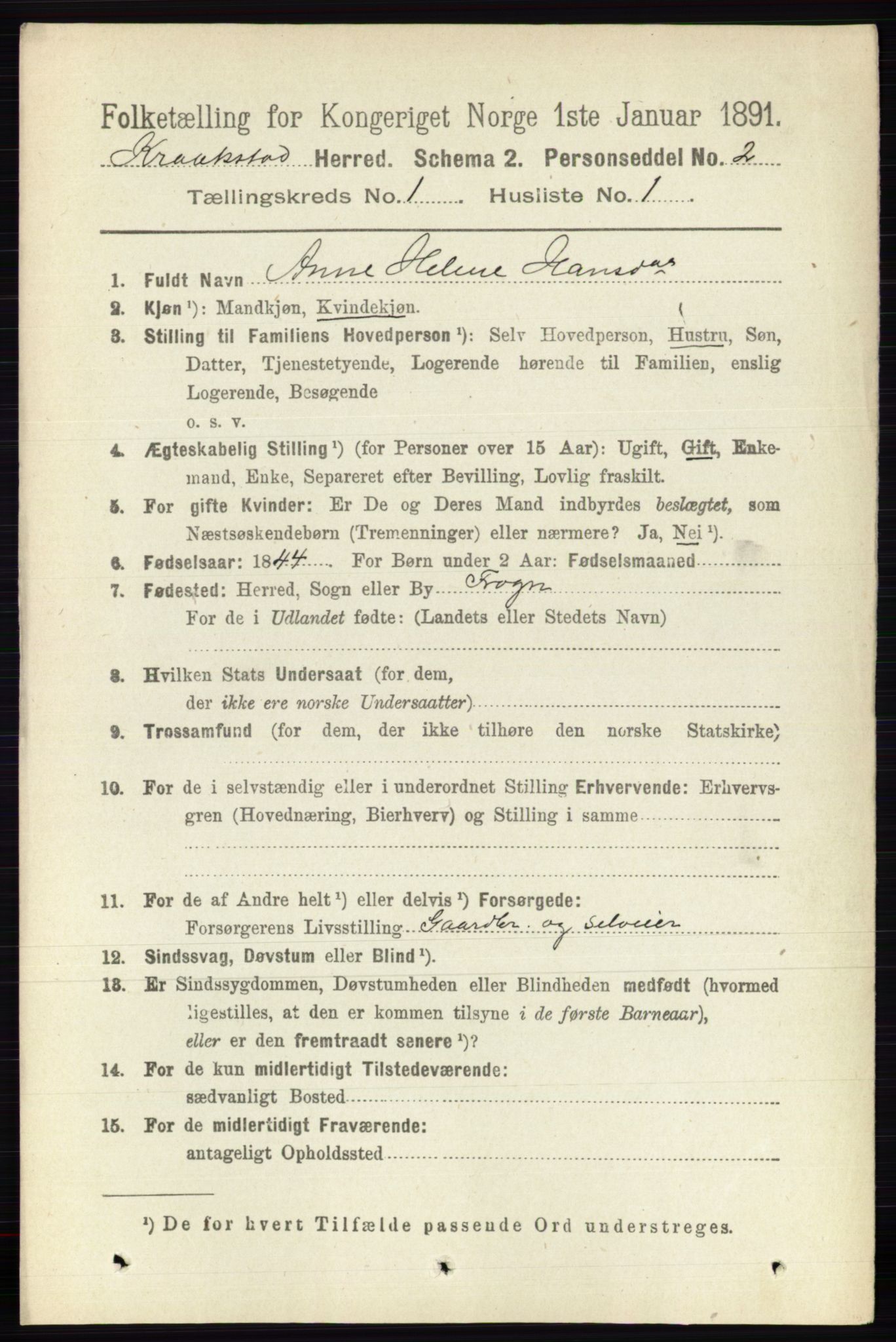 RA, 1891 census for 0212 Kråkstad, 1891, p. 116