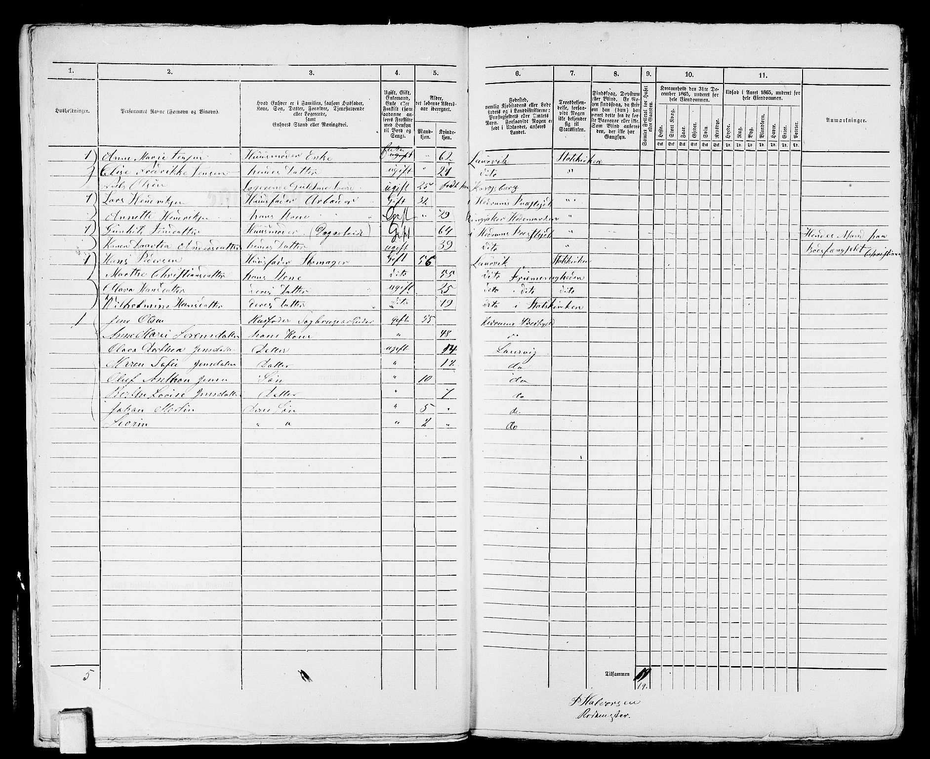 RA, 1865 census for Larvik, 1865, p. 672