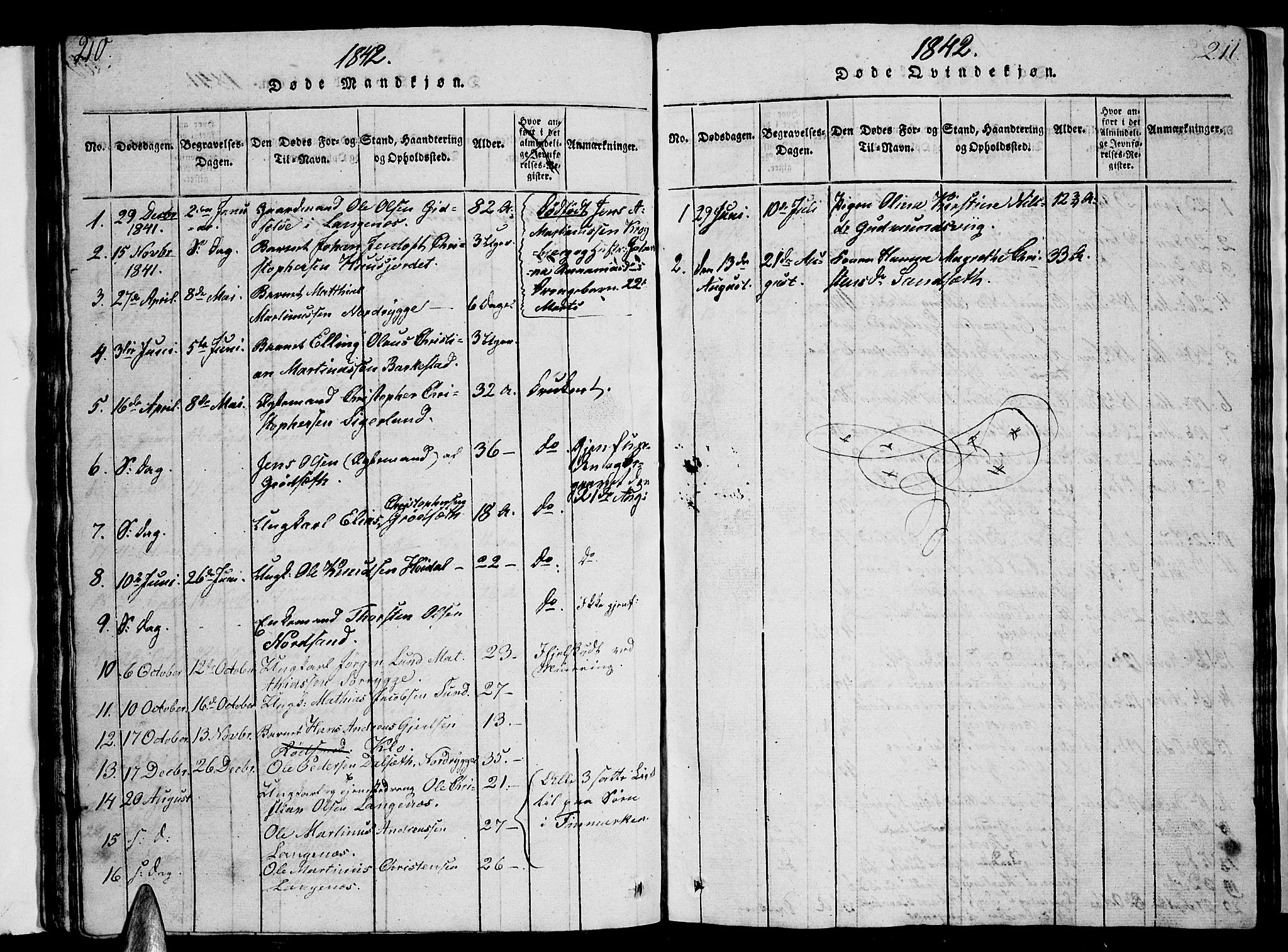 Ministerialprotokoller, klokkerbøker og fødselsregistre - Nordland, AV/SAT-A-1459/893/L1346: Parish register (copy) no. 893C01, 1820-1858, p. 210-211