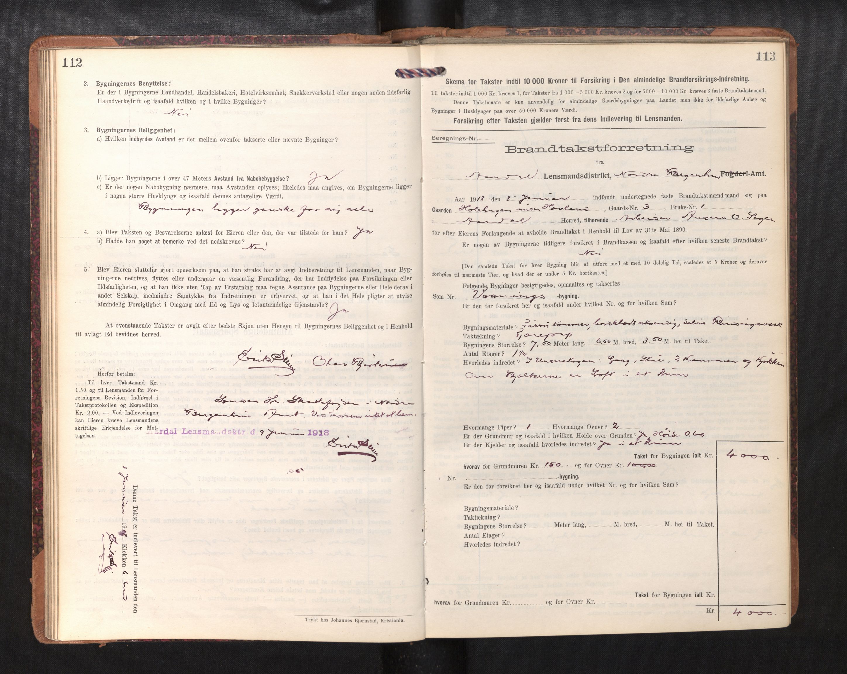 Lensmannen i Årdal, AV/SAB-A-30501/0012/L0009: Branntakstprotokoll, skjematakst, 1914-1926, p. 112-113