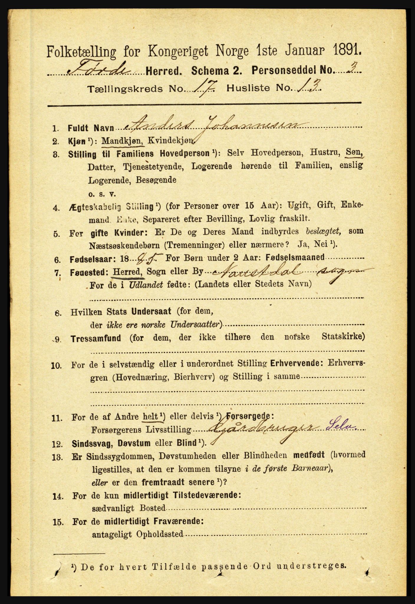 RA, 1891 census for 1432 Førde, 1891, p. 6105