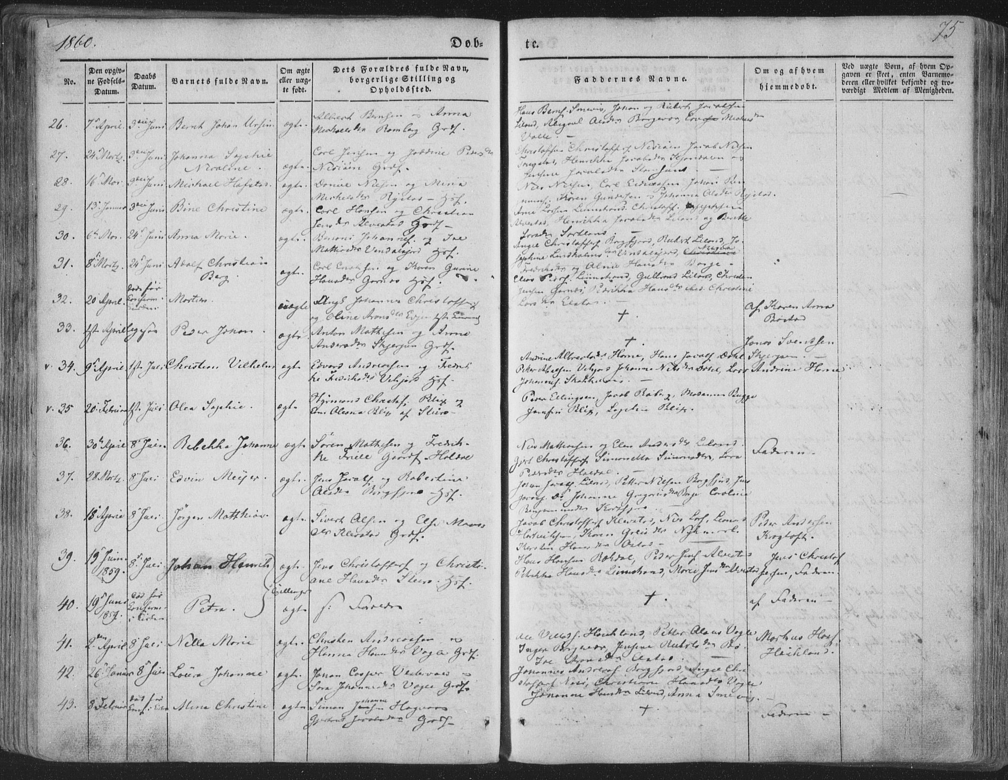 Ministerialprotokoller, klokkerbøker og fødselsregistre - Nordland, AV/SAT-A-1459/880/L1131: Parish register (official) no. 880A05, 1844-1868, p. 75