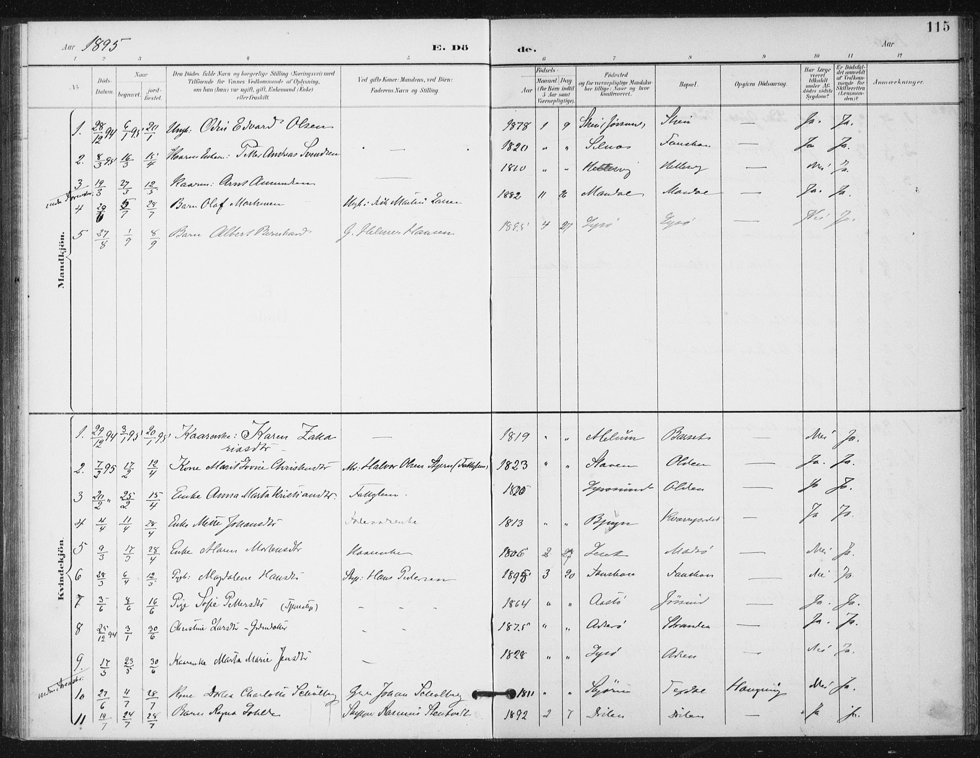 Ministerialprotokoller, klokkerbøker og fødselsregistre - Sør-Trøndelag, SAT/A-1456/654/L0664: Parish register (official) no. 654A02, 1895-1907, p. 115