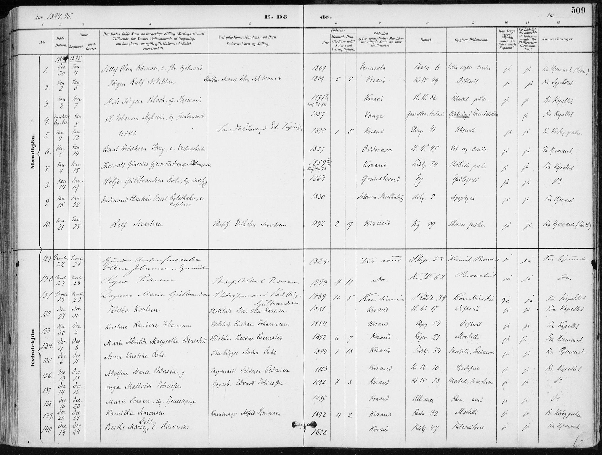 Kristiansand domprosti, SAK/1112-0006/F/Fa/L0019: Parish register (official) no. A 18, 1890-1897, p. 509