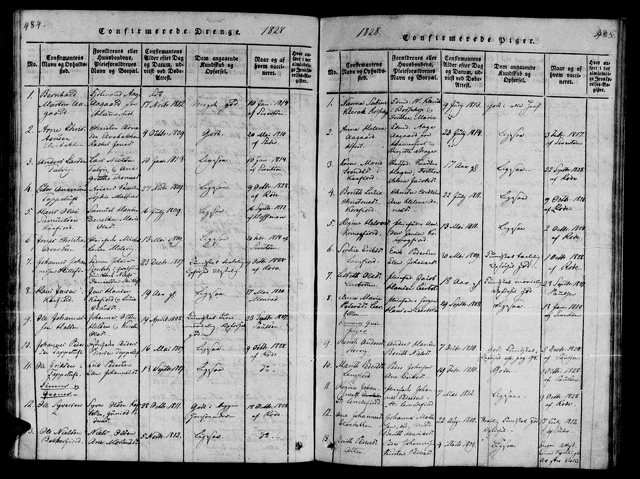 Talvik sokneprestkontor, SATØ/S-1337/H/Ha/L0008kirke: Parish register (official) no. 8, 1821-1837, p. 484-485
