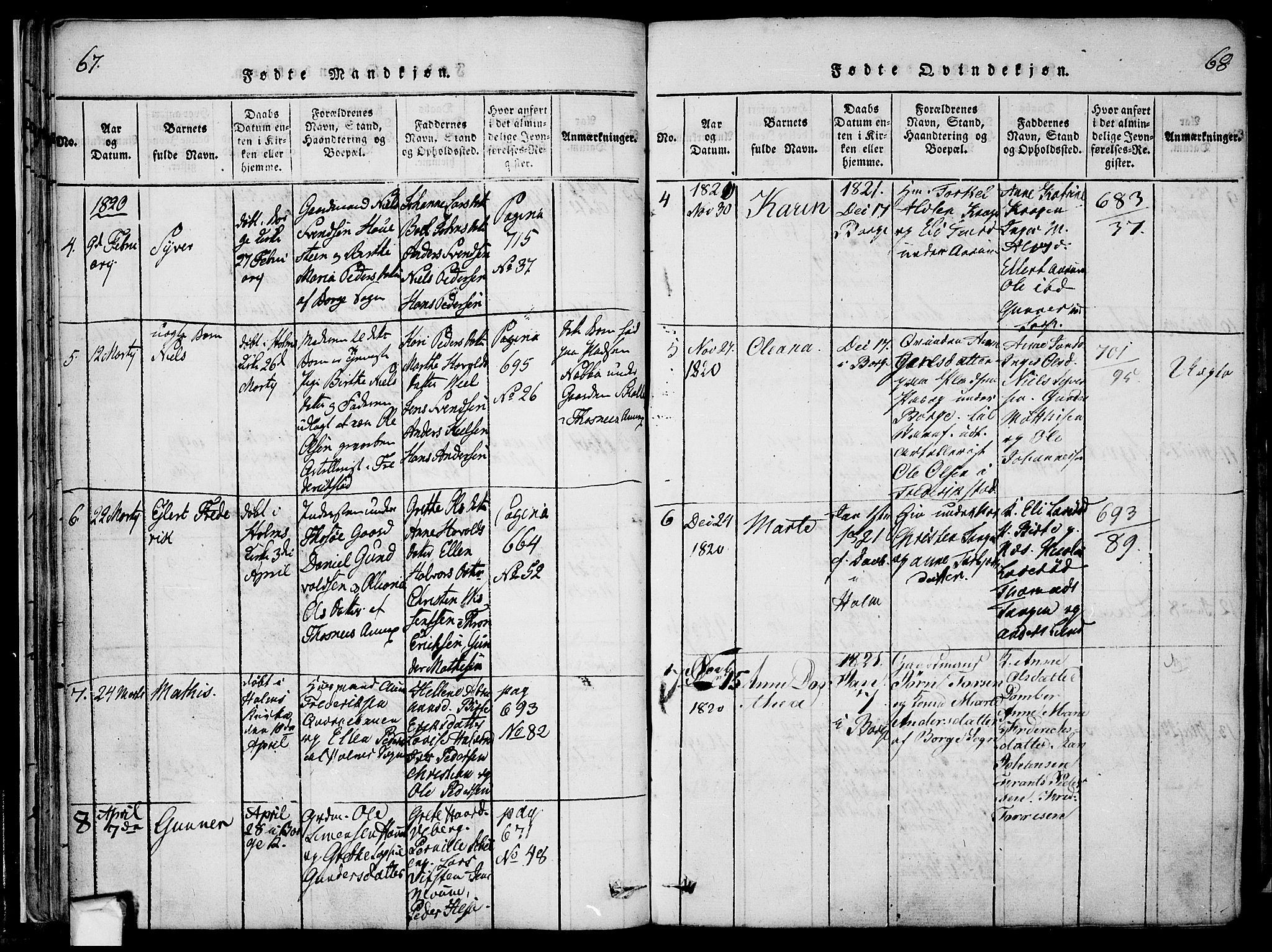 Borge prestekontor Kirkebøker, AV/SAO-A-10903/F/Fa/L0003: Parish register (official) no. I 3, 1815-1836, p. 67-68