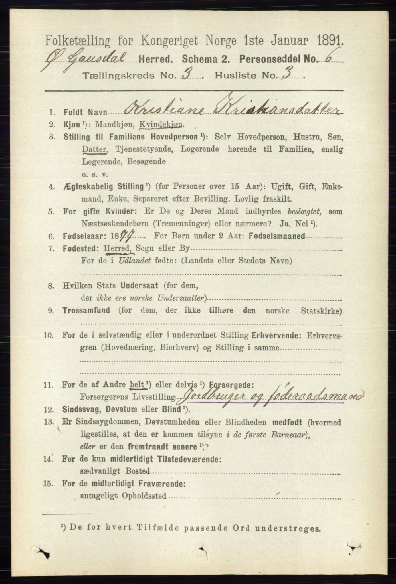 RA, 1891 census for 0522 Østre Gausdal, 1891, p. 1736