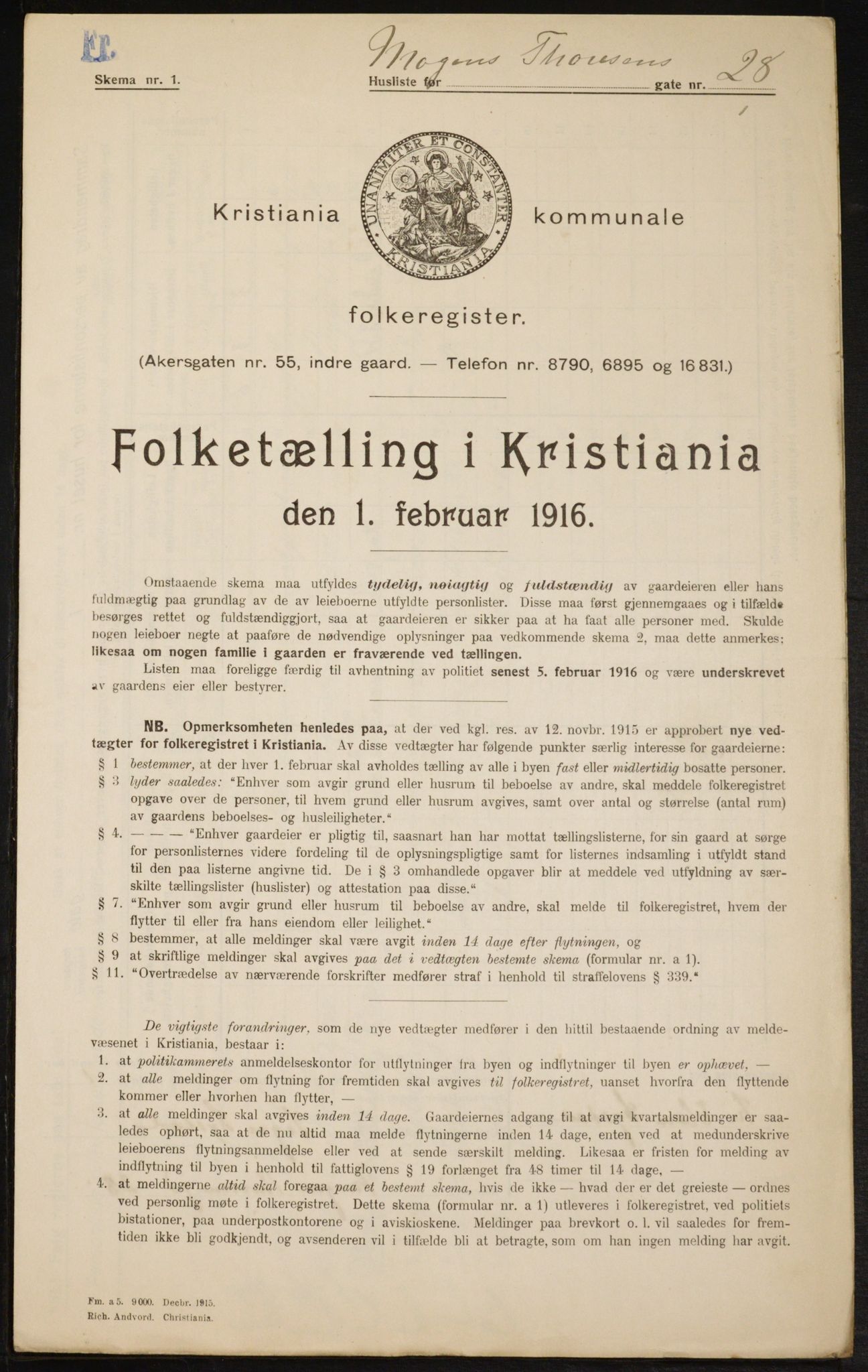 OBA, Municipal Census 1916 for Kristiania, 1916, p. 67316