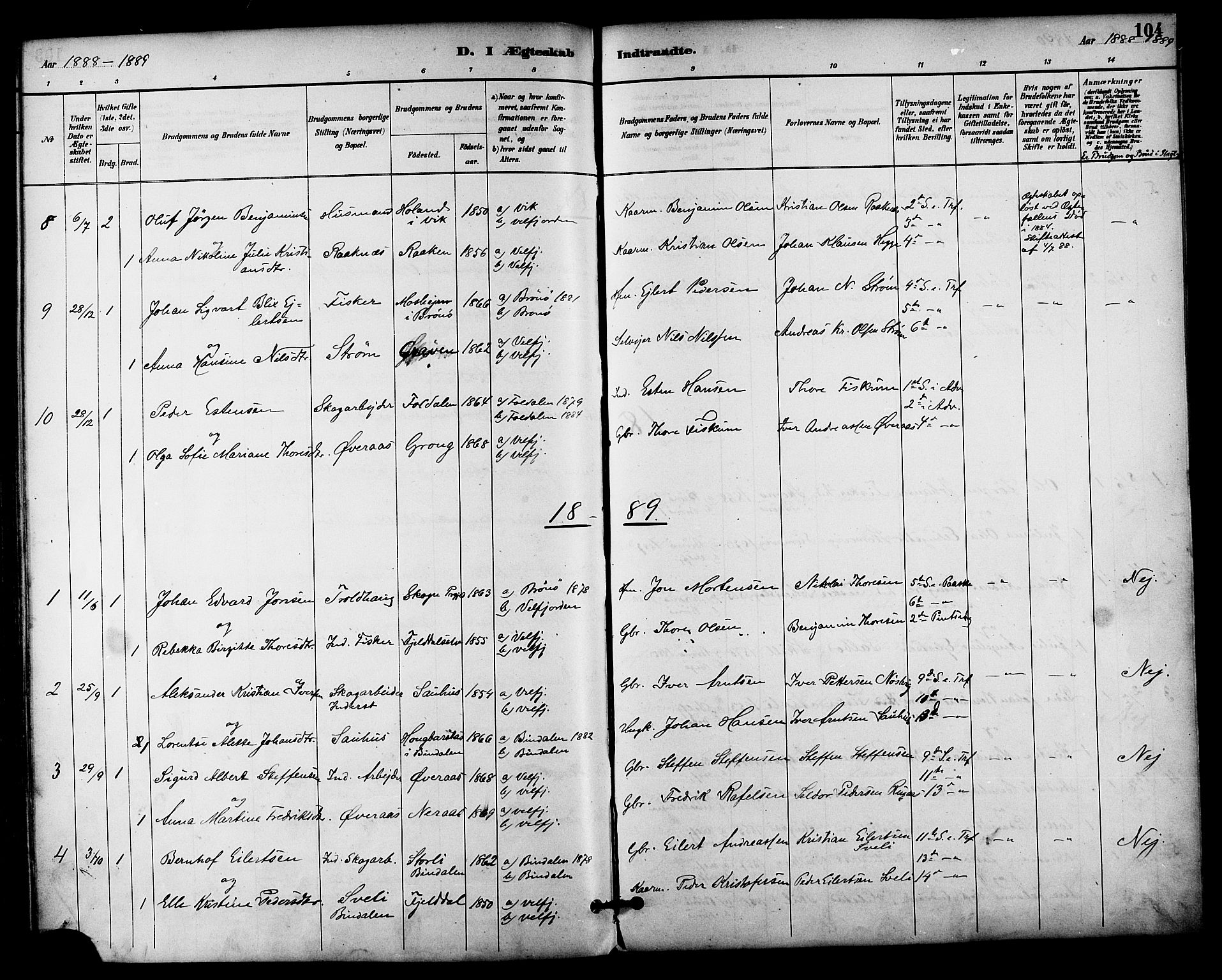 Ministerialprotokoller, klokkerbøker og fødselsregistre - Nordland, SAT/A-1459/814/L0226: Parish register (official) no. 814A07, 1886-1898, p. 104