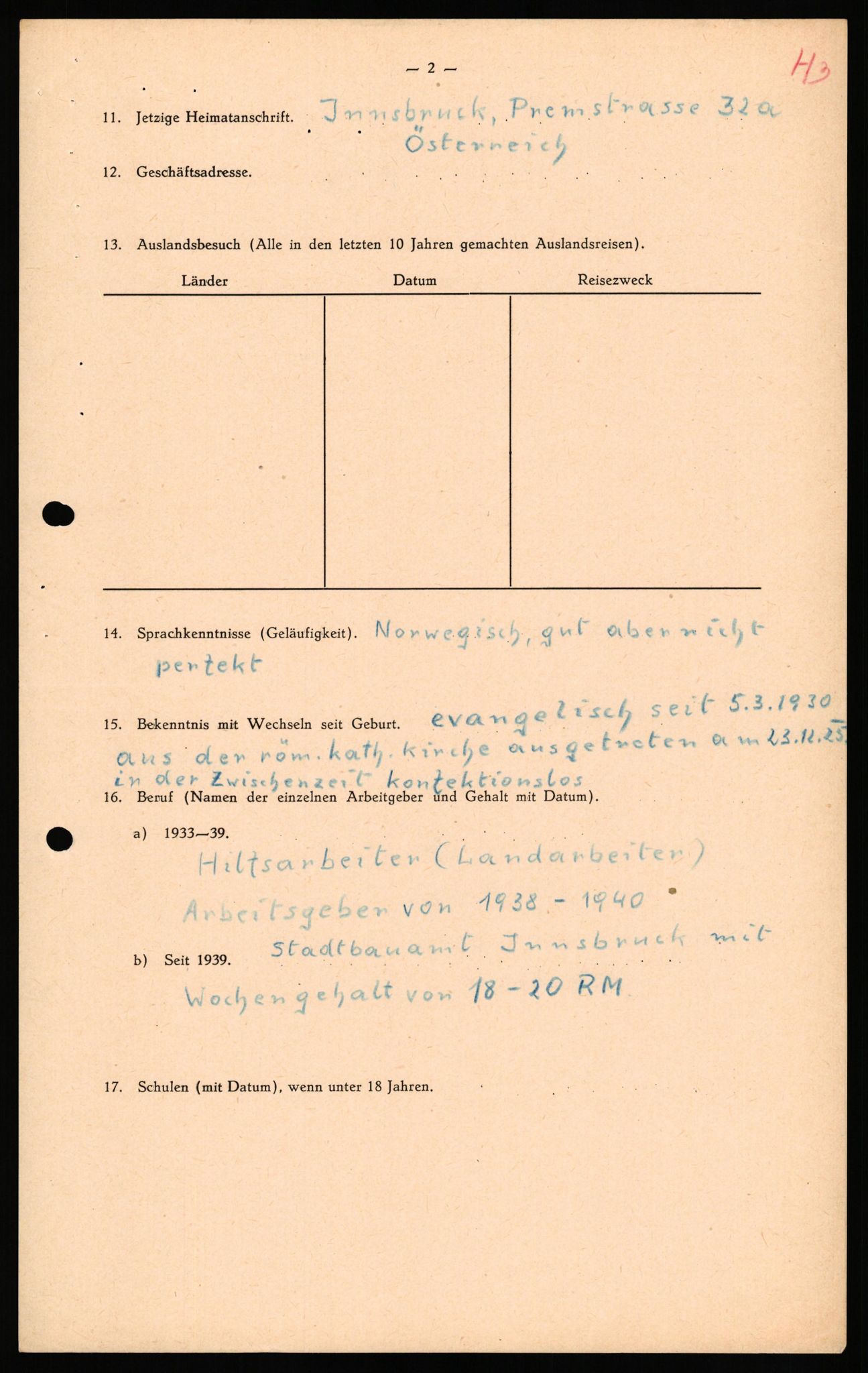 Forsvaret, Forsvarets overkommando II, AV/RA-RAFA-3915/D/Db/L0039: CI Questionaires. Tyske okkupasjonsstyrker i Norge. Østerrikere., 1945-1946, p. 96