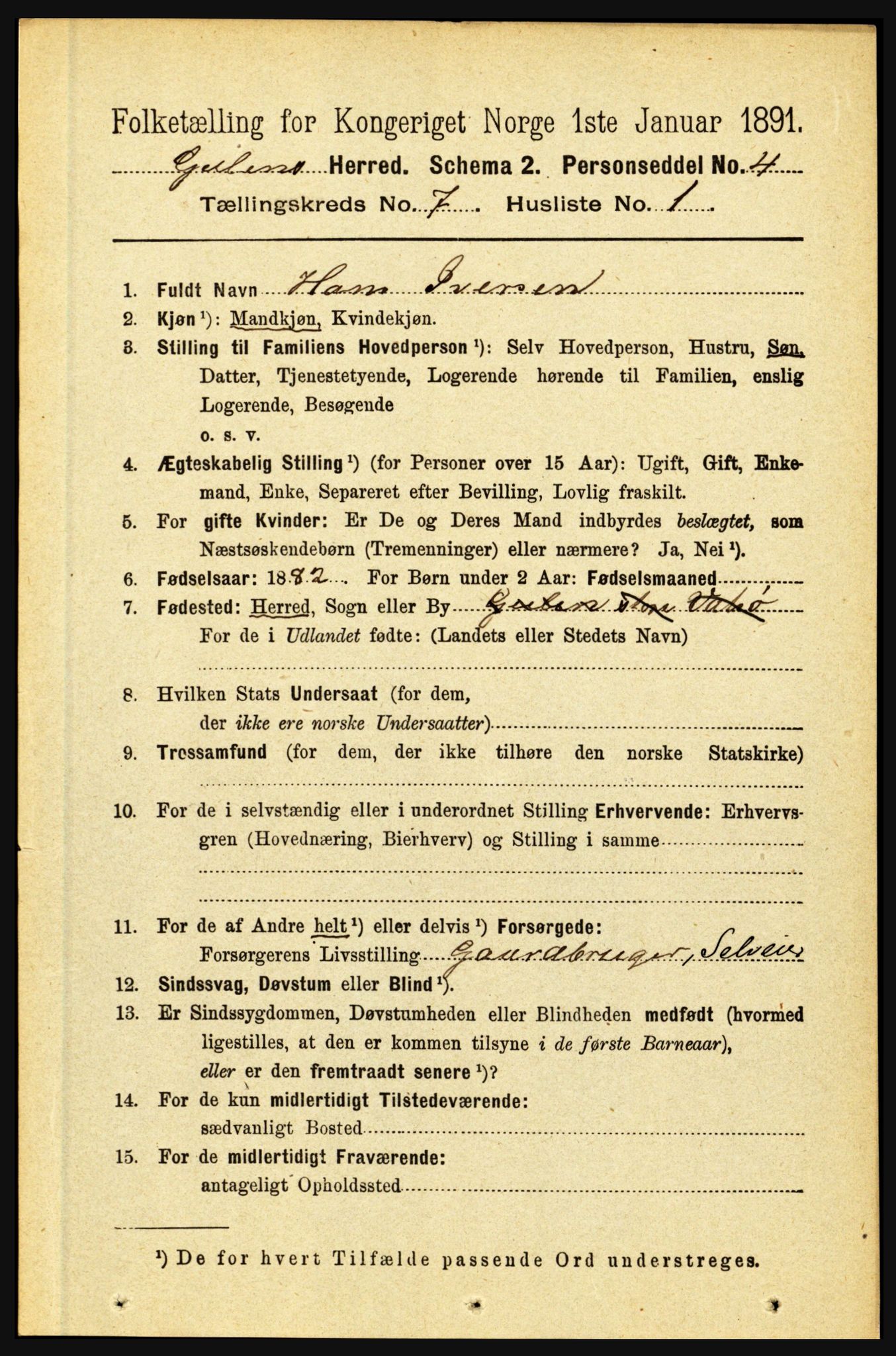 RA, 1891 census for 1411 Gulen, 1891, p. 2220