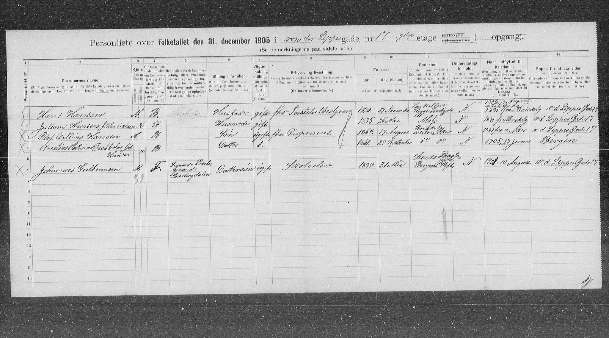 OBA, Municipal Census 1905 for Kristiania, 1905, p. 66159