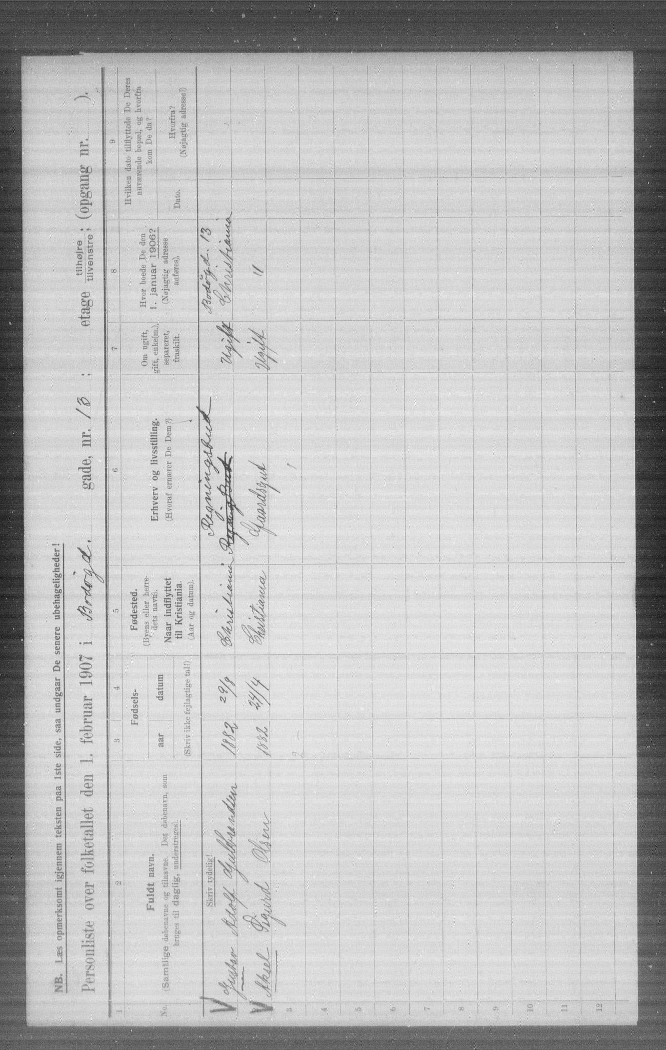 OBA, Municipal Census 1907 for Kristiania, 1907, p. 3554