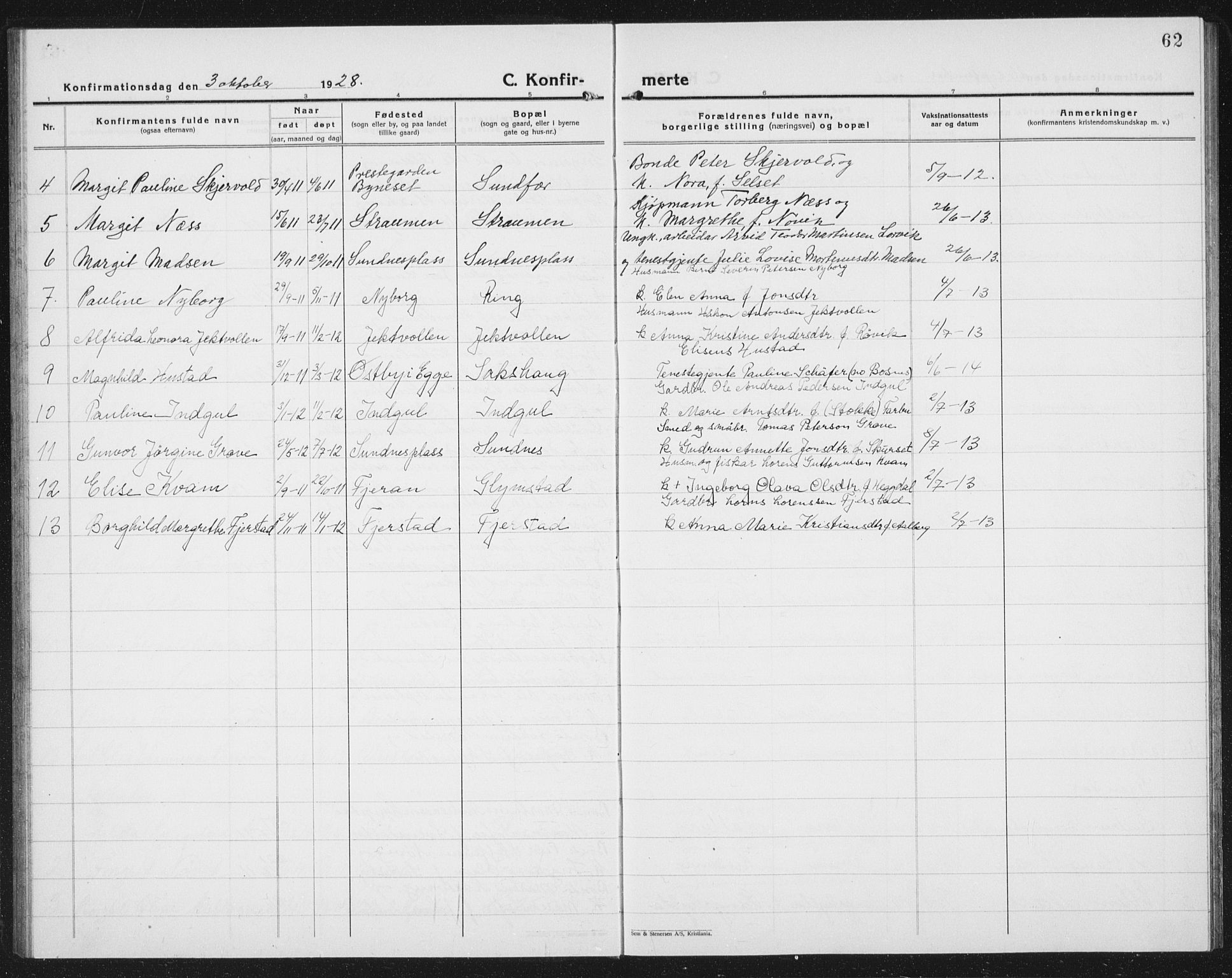 Ministerialprotokoller, klokkerbøker og fødselsregistre - Nord-Trøndelag, SAT/A-1458/730/L0303: Parish register (copy) no. 730C06, 1924-1933, p. 62