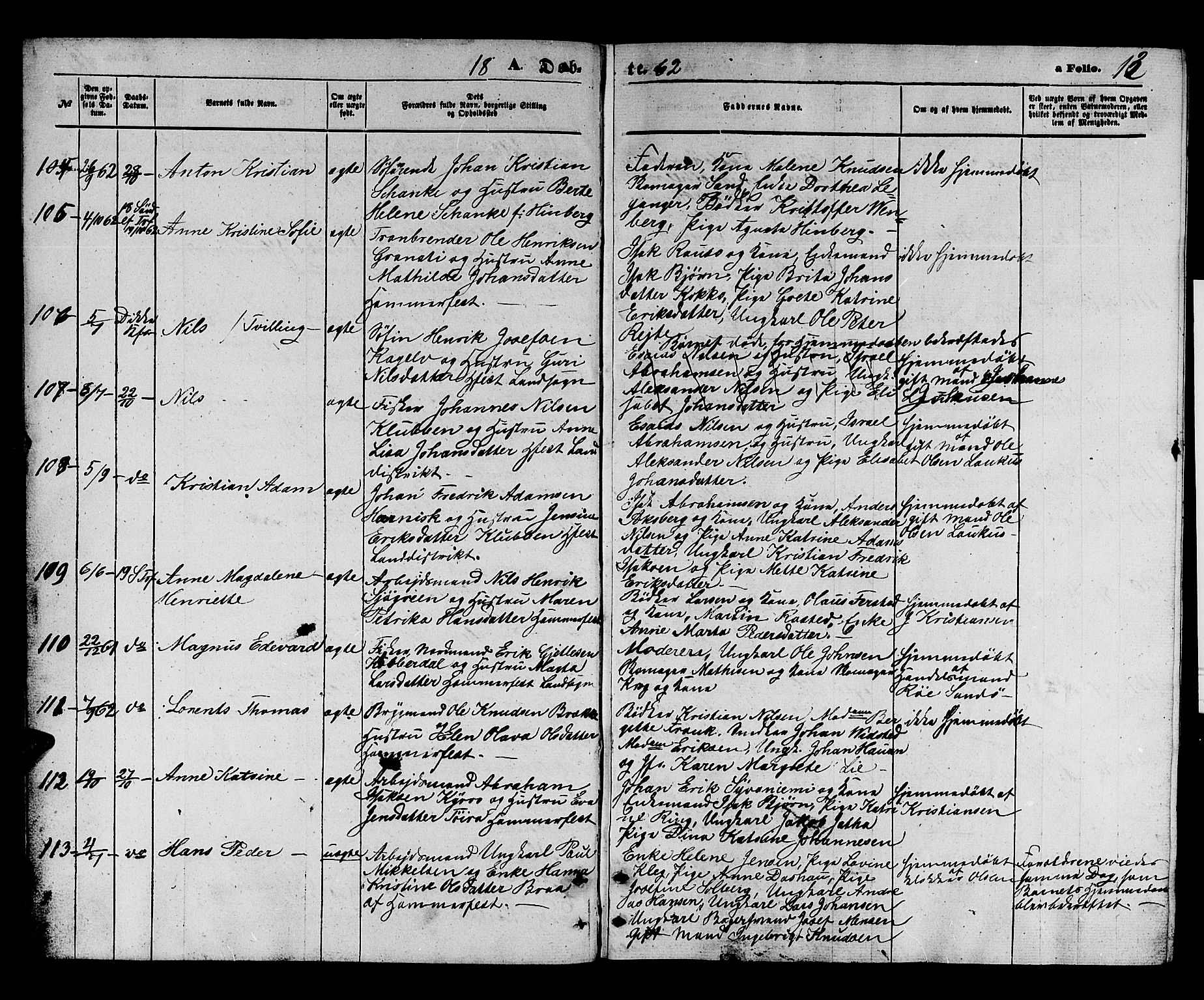 Hammerfest sokneprestkontor, SATØ/S-1347/H/Hb/L0003.klokk: Parish register (copy) no. 3 /1, 1862-1868, p. 13