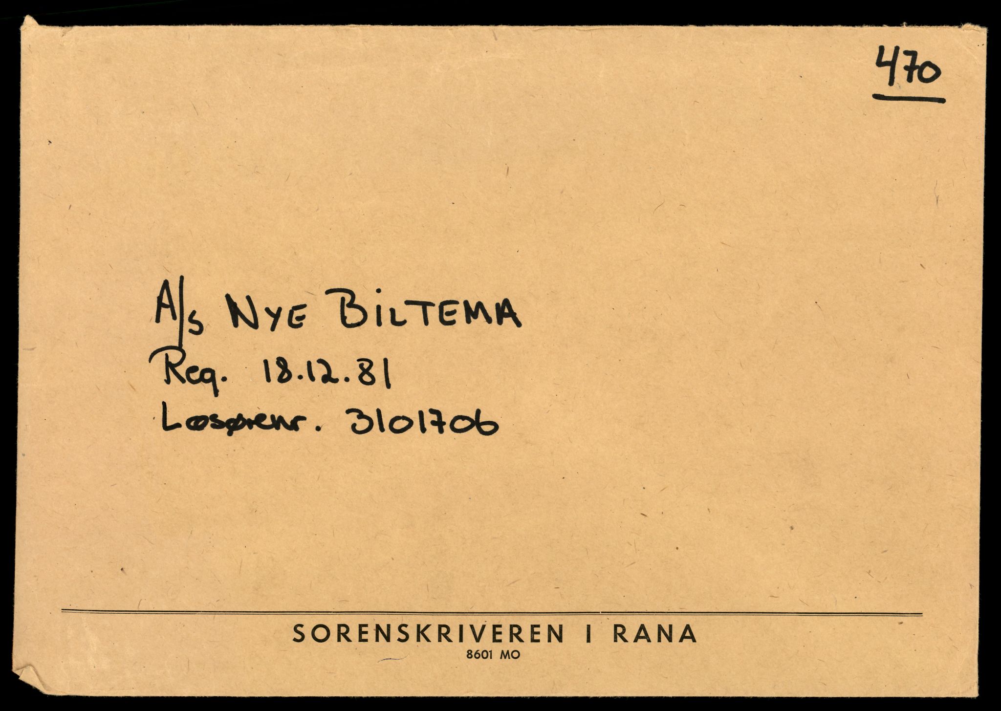 Rana sorenskriveri , SAT/A-1108/2/J/Jd/Jda/L0008: Bilag. Aksjeselskap løpenr. 470 - 529, 1981-1986, p. 1