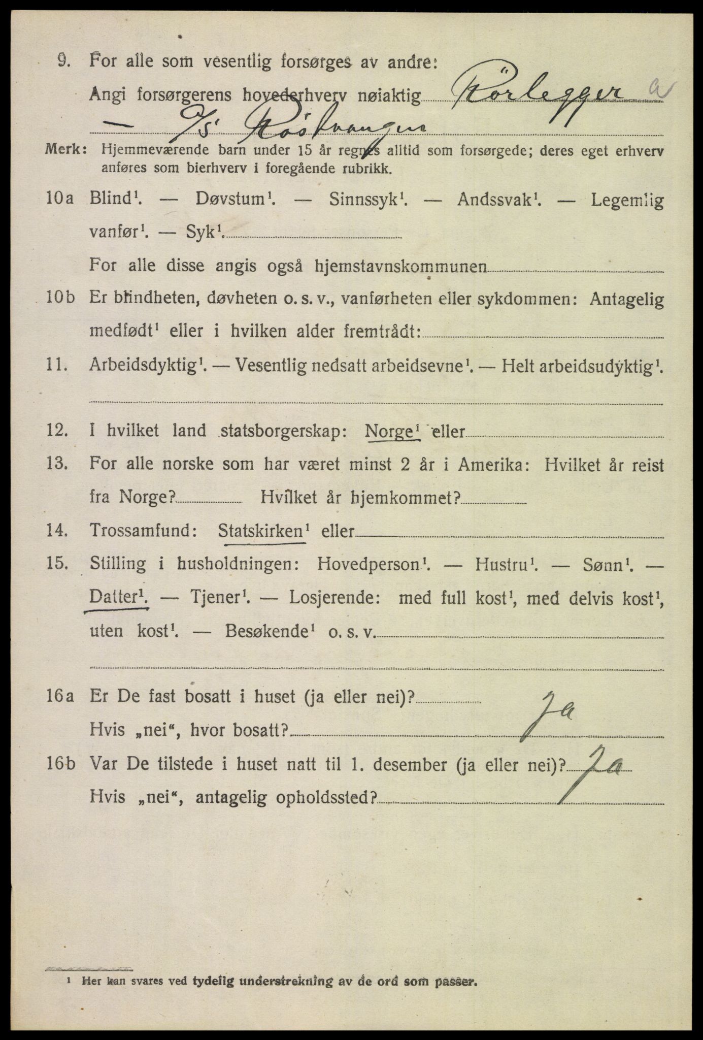 SAH, 1920 census for Tynset, 1920, p. 8619