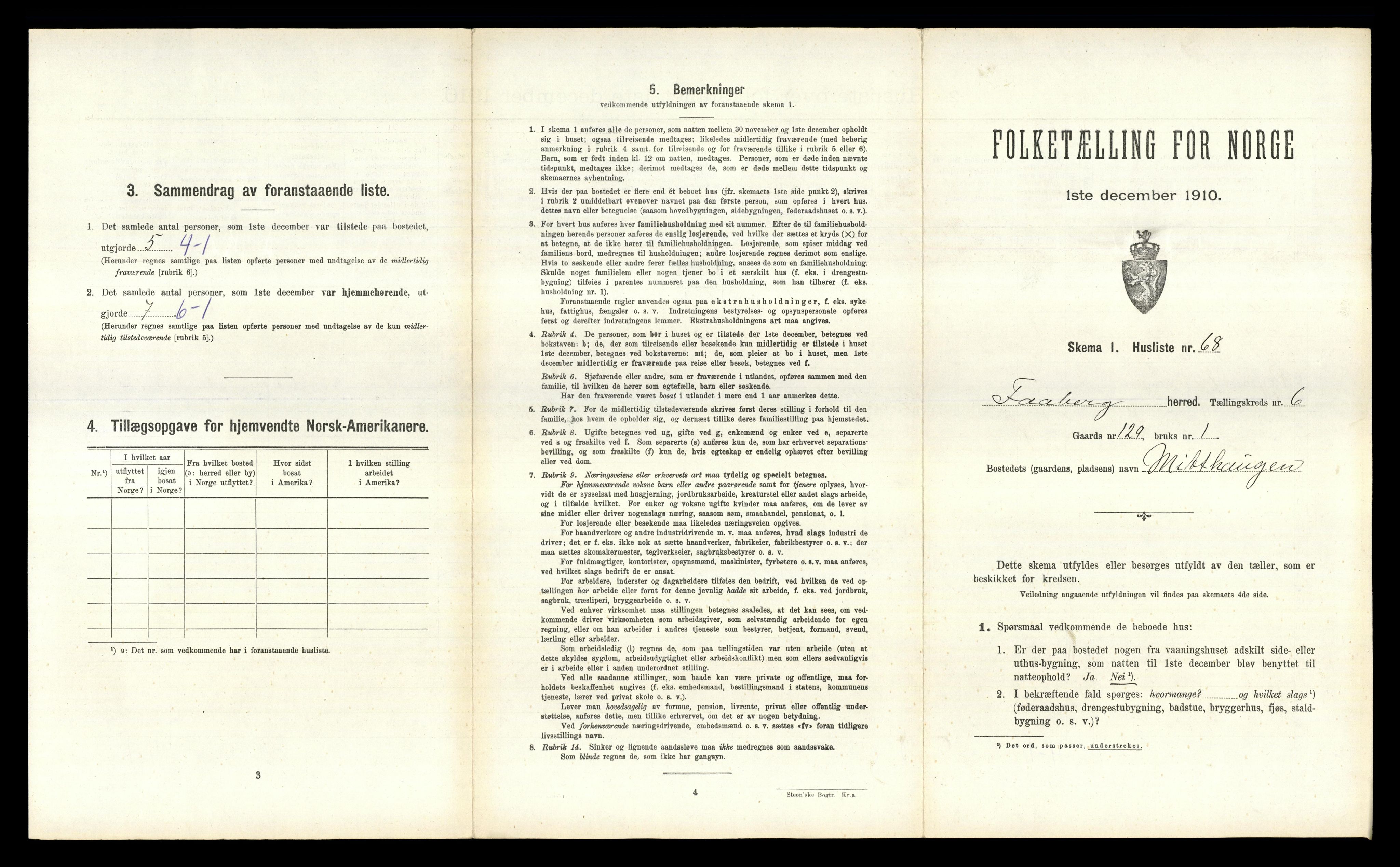 RA, 1910 census for Fåberg, 1910, p. 698