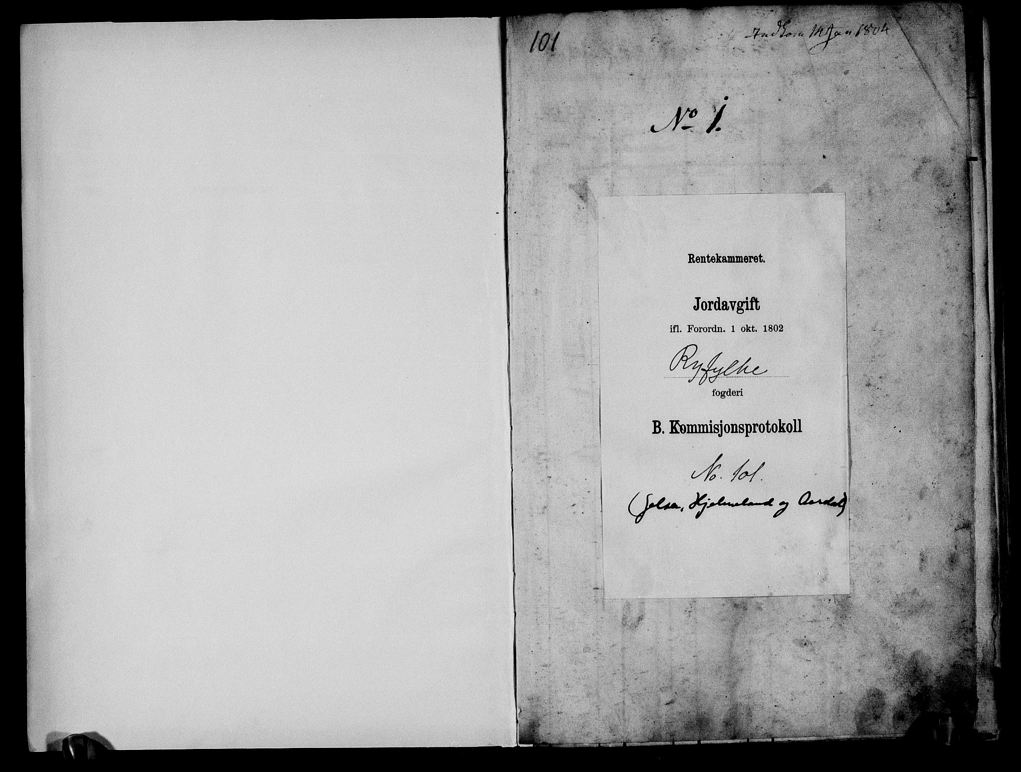 Rentekammeret inntil 1814, Realistisk ordnet avdeling, RA/EA-4070/N/Ne/Nea/L0101: Ryfylke fogderi. Kommisjonsprotokoll for Jelsa, Hjelmeland og Årdal skipreider, 1803, p. 2