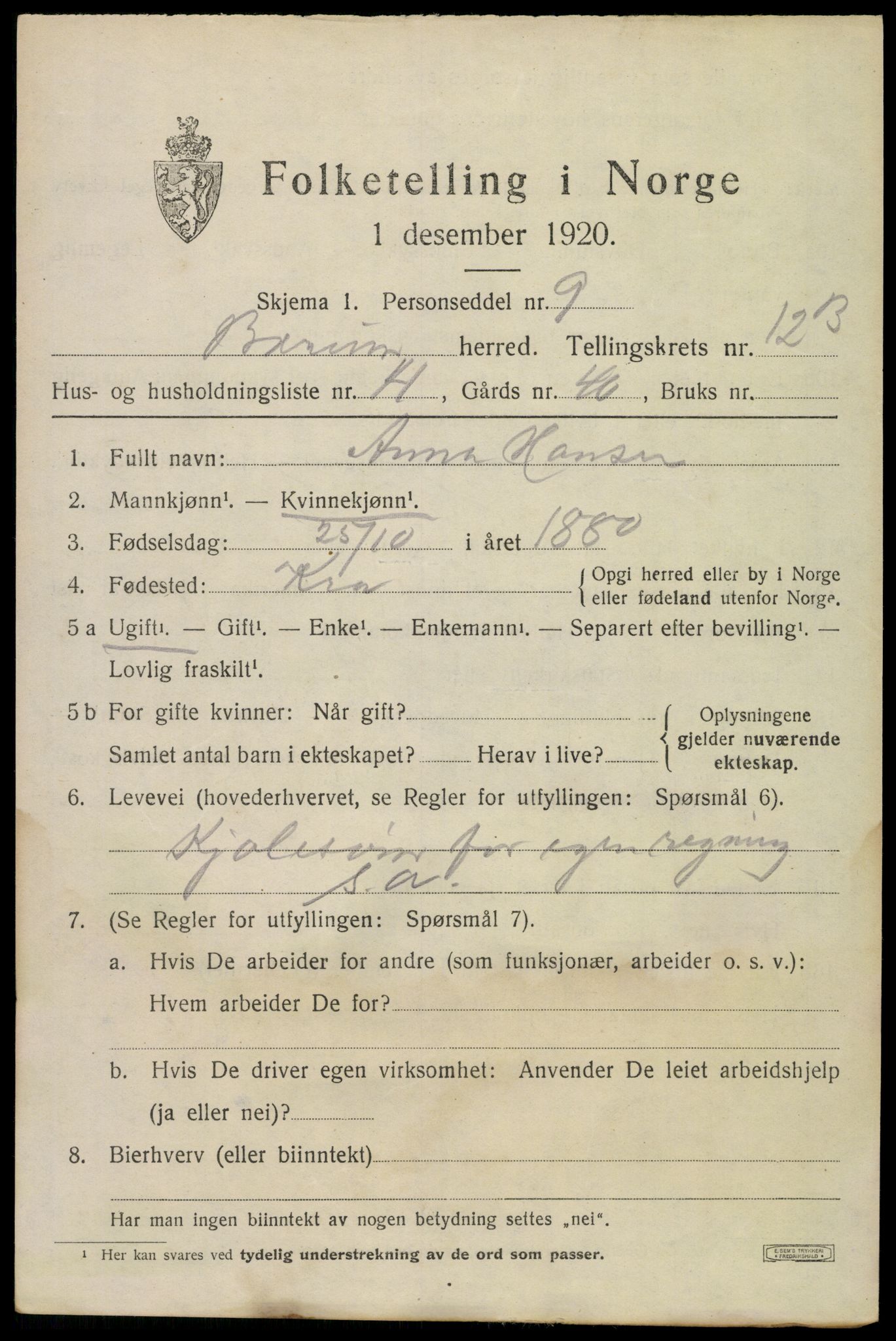 SAO, 1920 census for Bærum, 1920, p. 27550