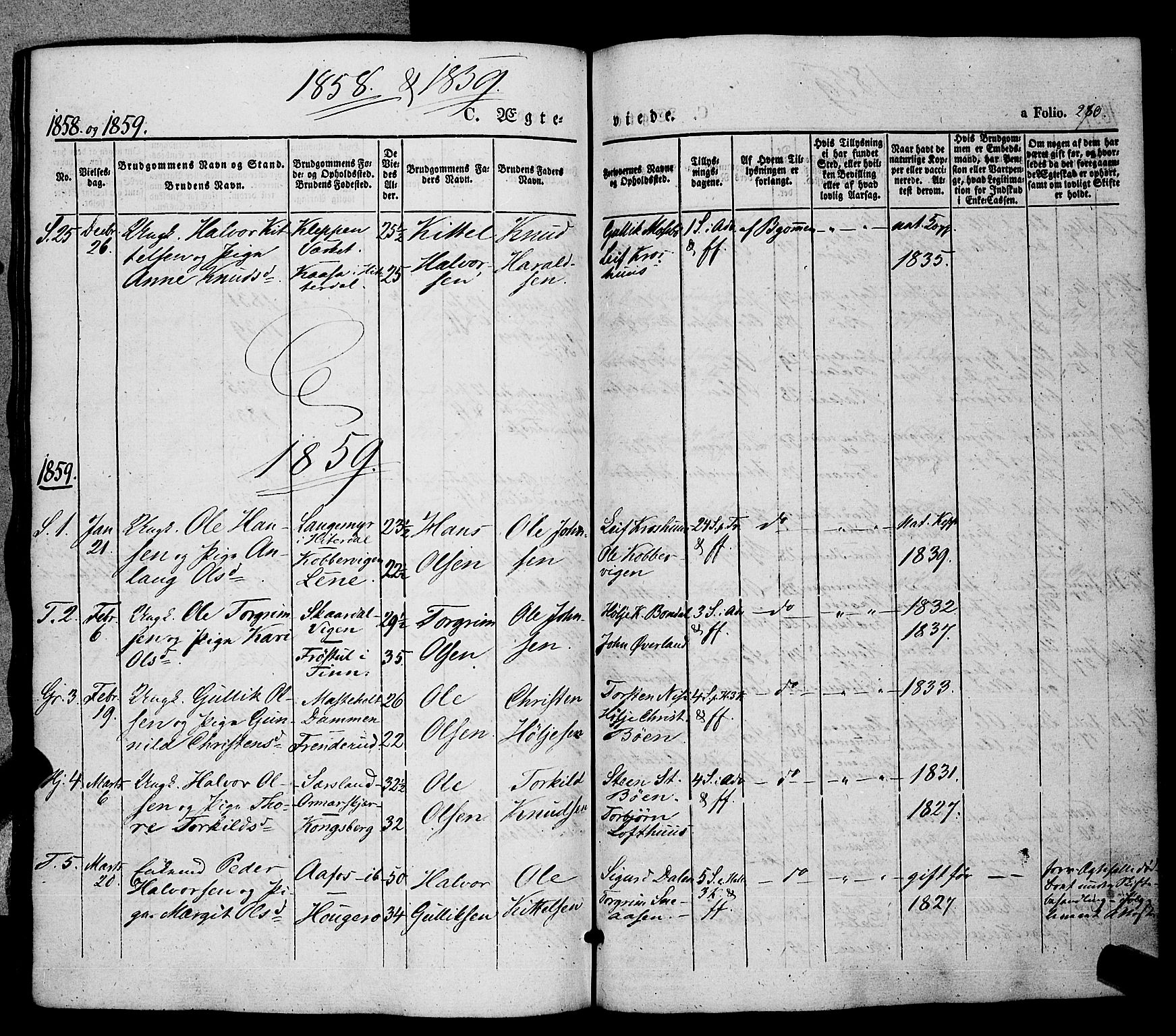Hjartdal kirkebøker, SAKO/A-270/F/Fa/L0008: Parish register (official) no. I 8, 1844-1859, p. 280