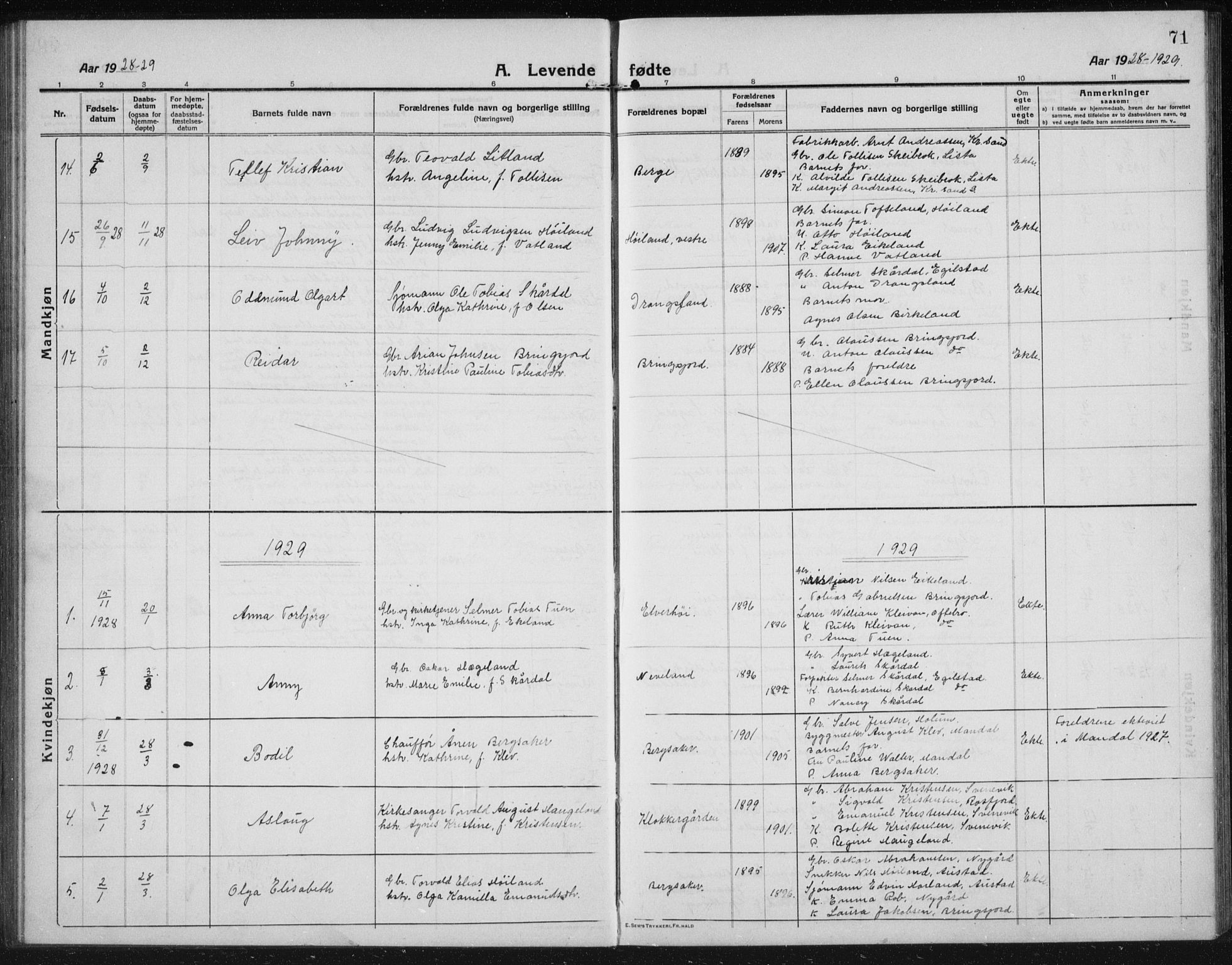 Lyngdal sokneprestkontor, AV/SAK-1111-0029/F/Fb/Fbc/L0006: Parish register (copy) no. B 6, 1914-1934, p. 71