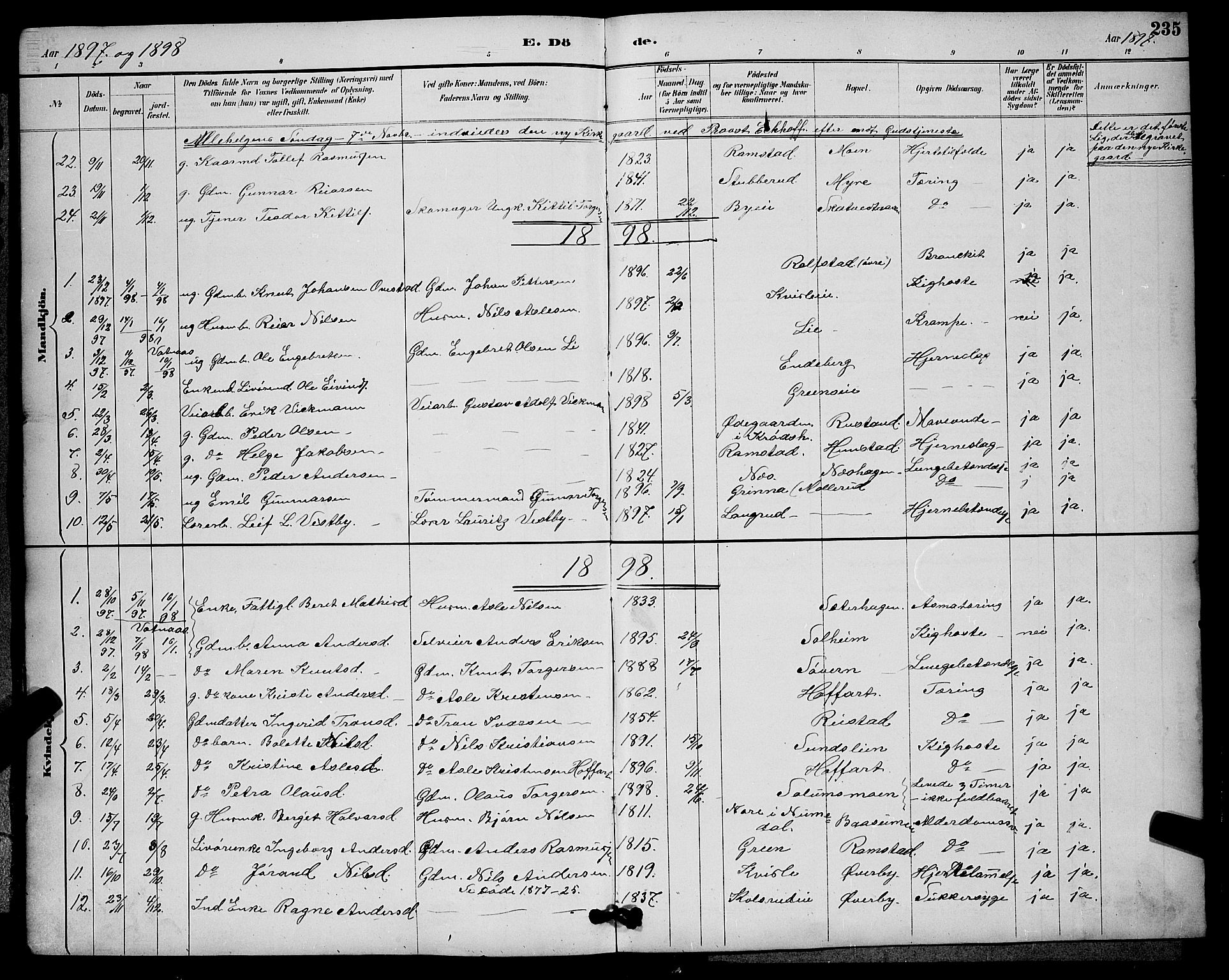 Sigdal kirkebøker, AV/SAKO-A-245/G/Ga/L0005: Parish register (copy) no. I 5, 1886-1900, p. 235