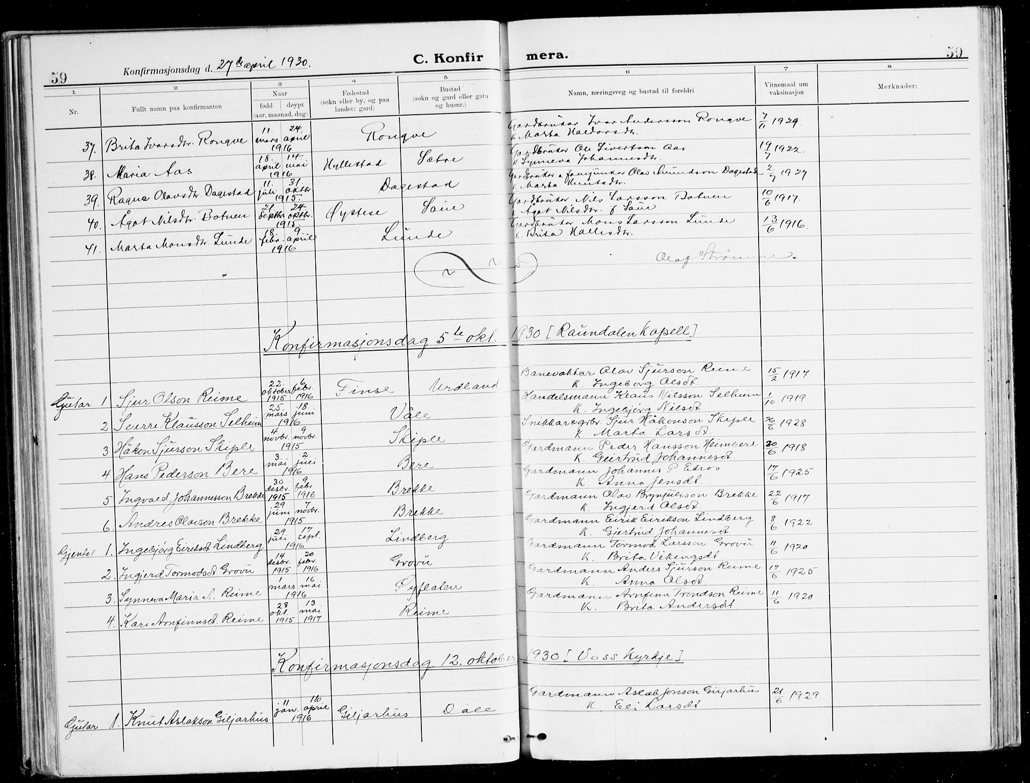 Voss sokneprestembete, AV/SAB-A-79001/H/Haa: Parish register (official) no. B 3, 1922-1942, p. 59