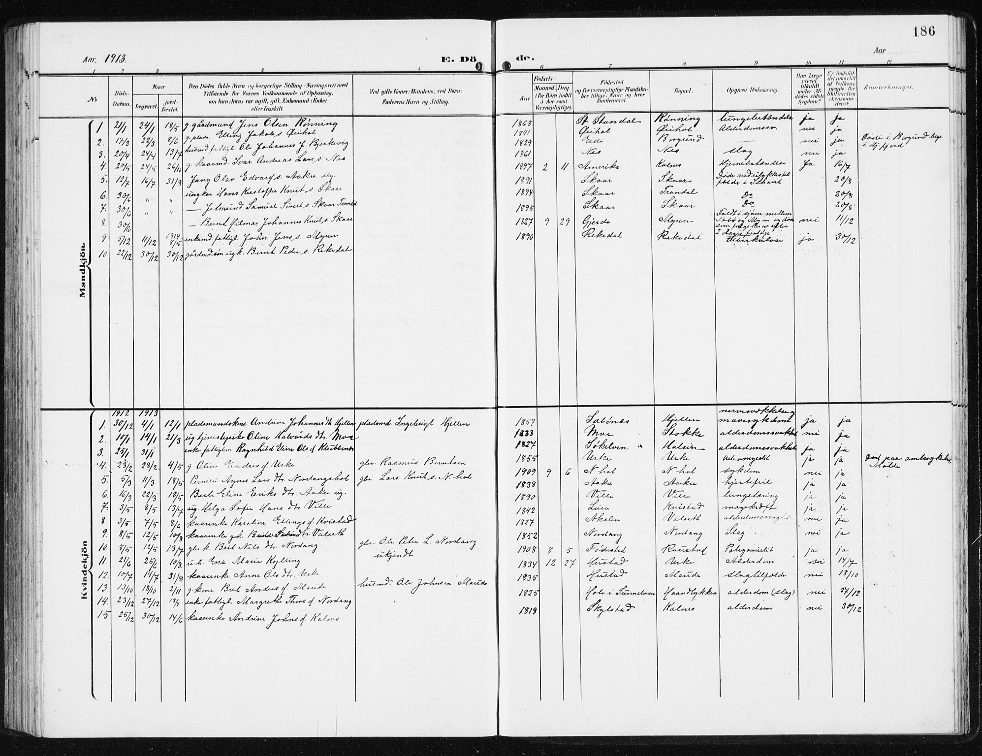 Ministerialprotokoller, klokkerbøker og fødselsregistre - Møre og Romsdal, SAT/A-1454/515/L0216: Parish register (copy) no. 515C03, 1906-1941, p. 186