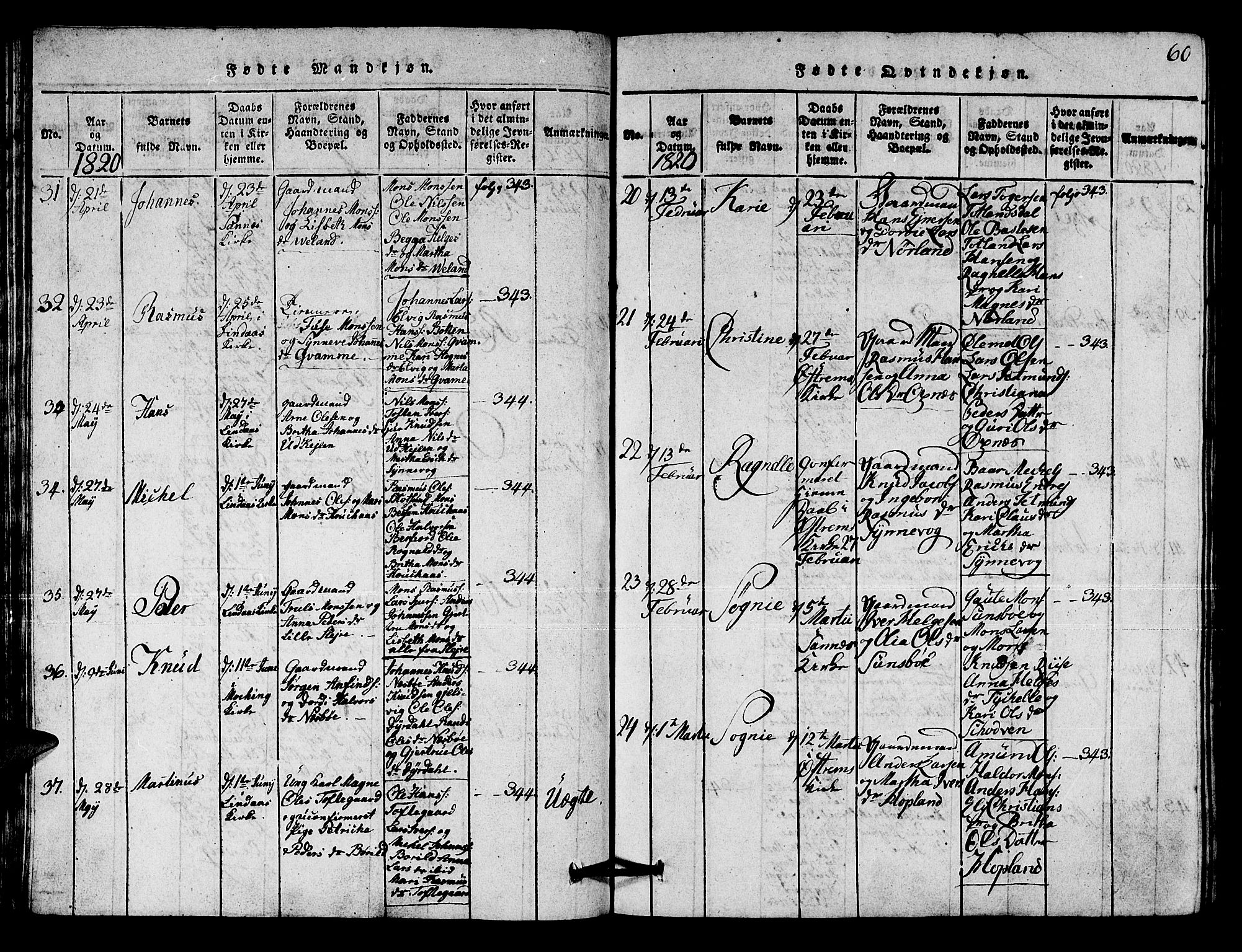 Lindås Sokneprestembete, AV/SAB-A-76701/H/Hab/Haba/L0001: Parish register (copy) no. A 1, 1816-1823, p. 60