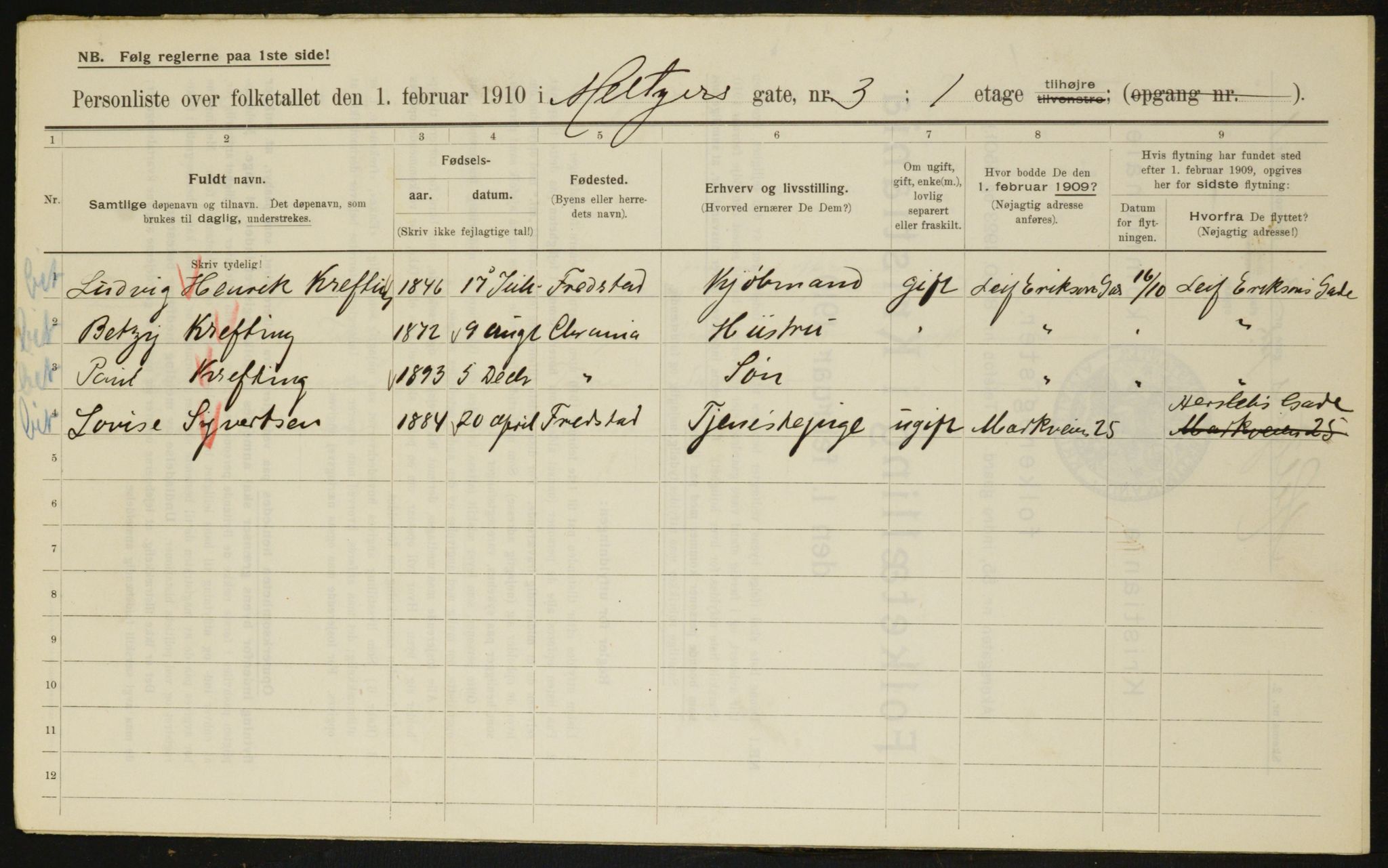 OBA, Municipal Census 1910 for Kristiania, 1910, p. 63087