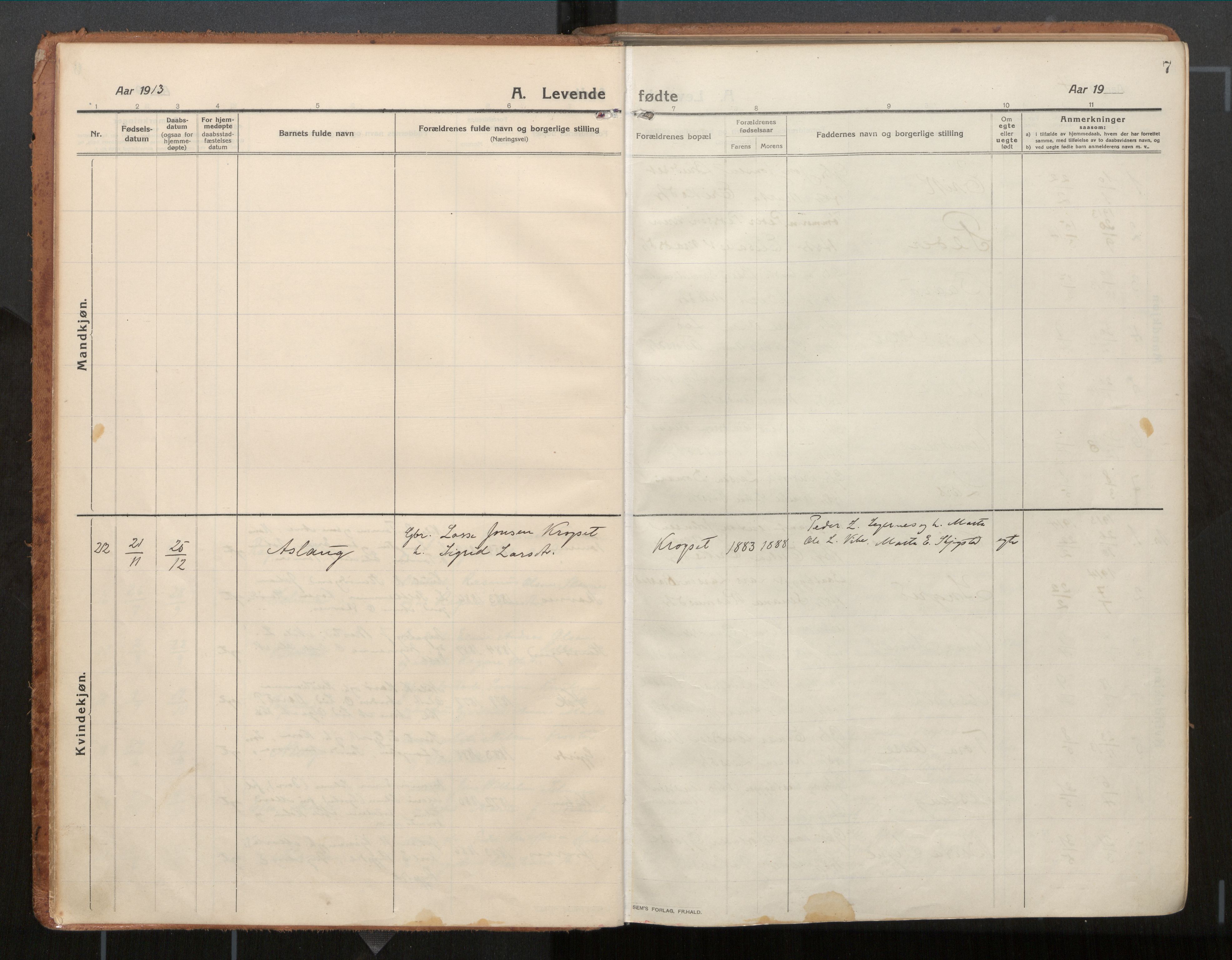 Ministerialprotokoller, klokkerbøker og fødselsregistre - Møre og Romsdal, AV/SAT-A-1454/539/L0534a: Parish register (official) no. 539A08, 1912-1935, p. 7