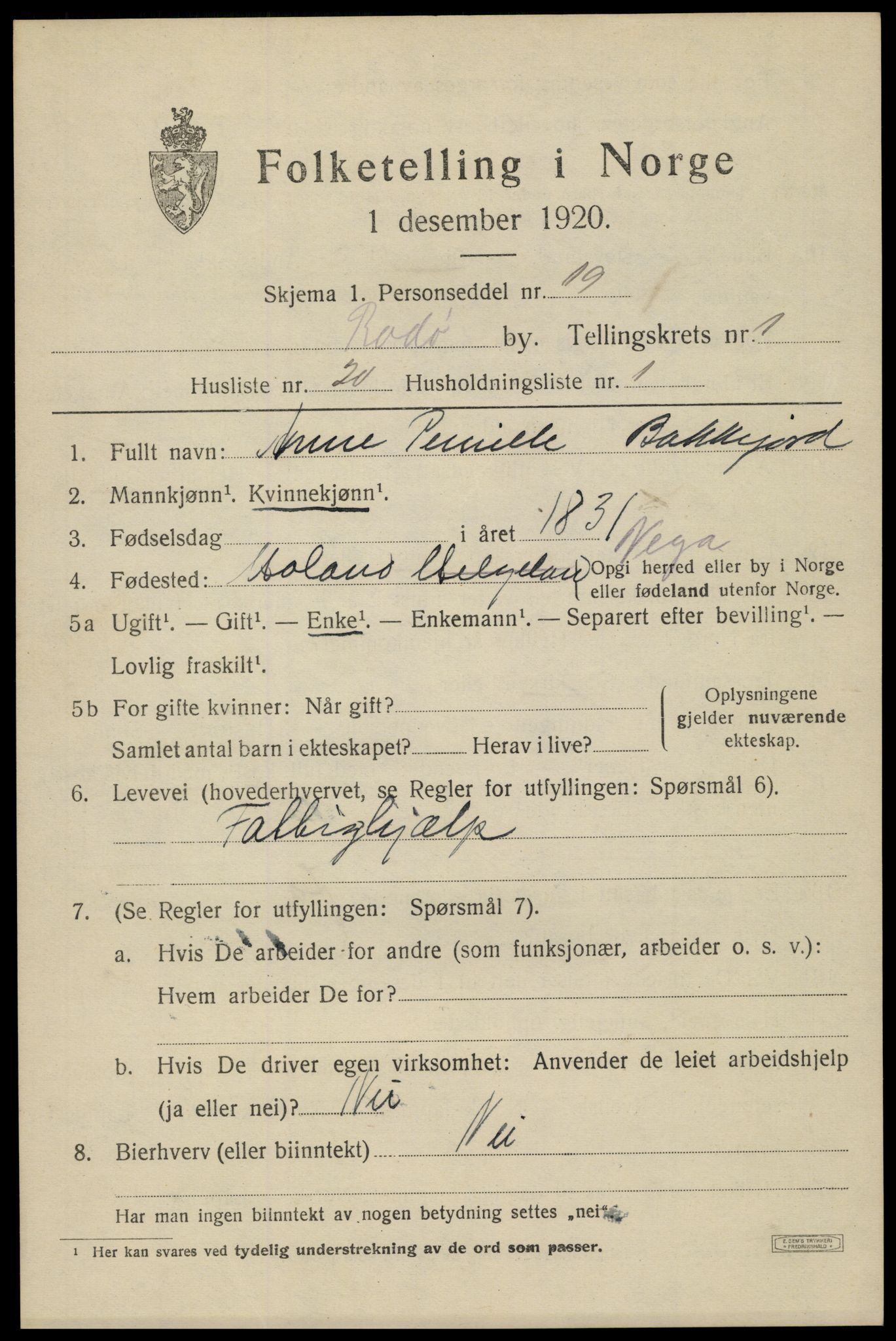 SAT, 1920 census for Bodø, 1920, p. 3681