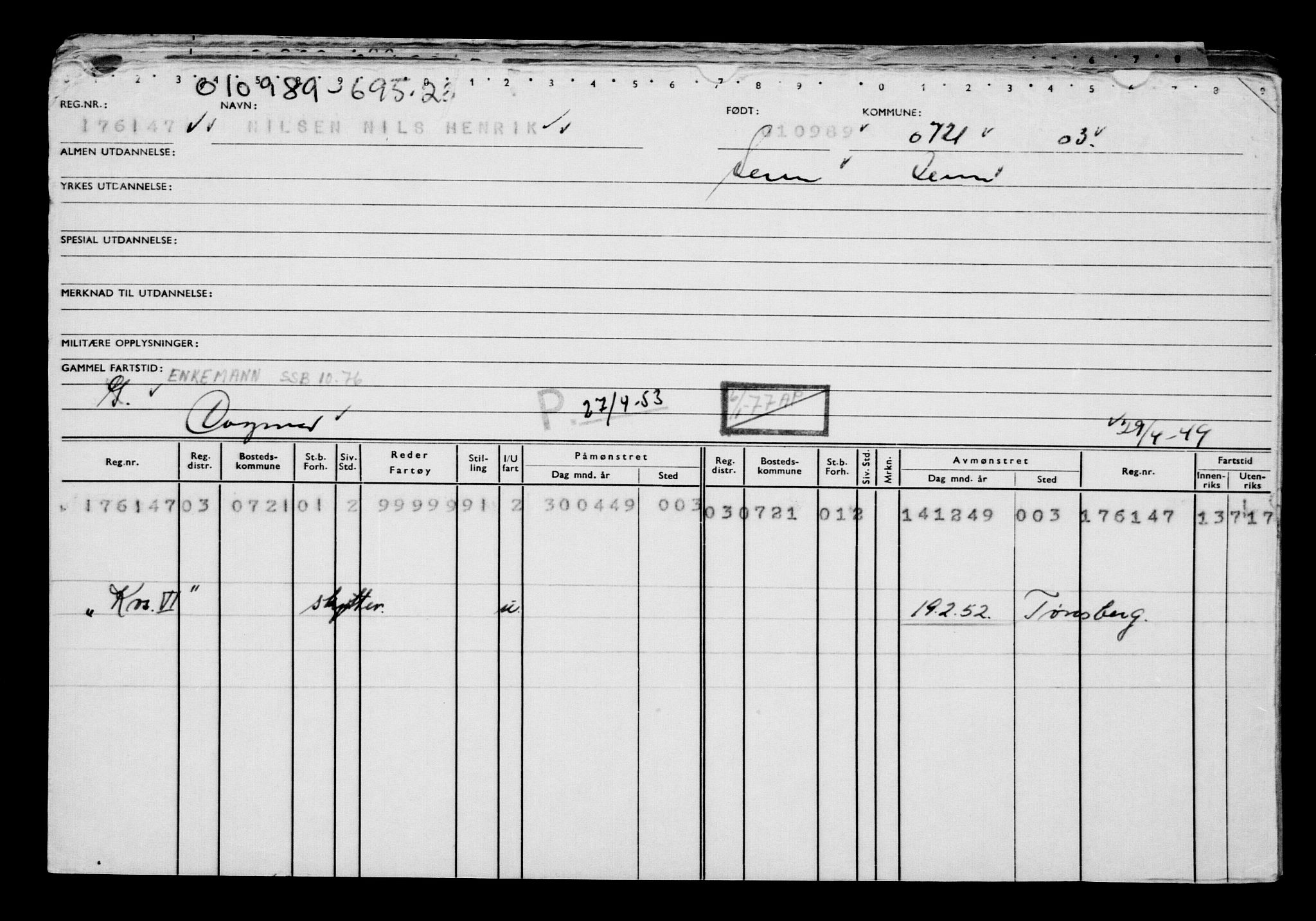 Direktoratet for sjømenn, AV/RA-S-3545/G/Gb/L0006: Hovedkort, 1889, p. 453