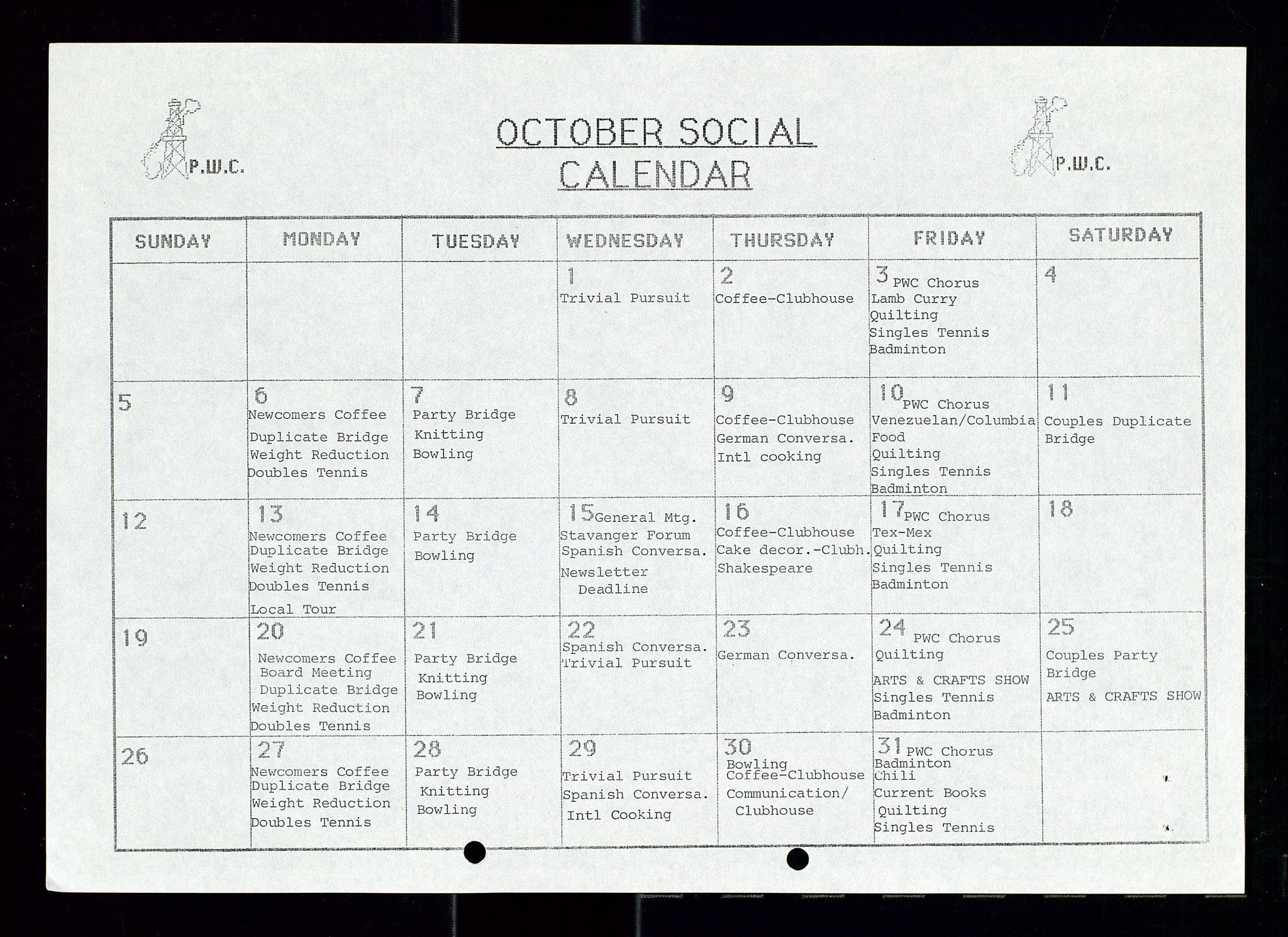 PA 1547 - Petroleum Wives Club, SAST/A-101974/X/Xa/L0002: Newsletter, 1979-1987