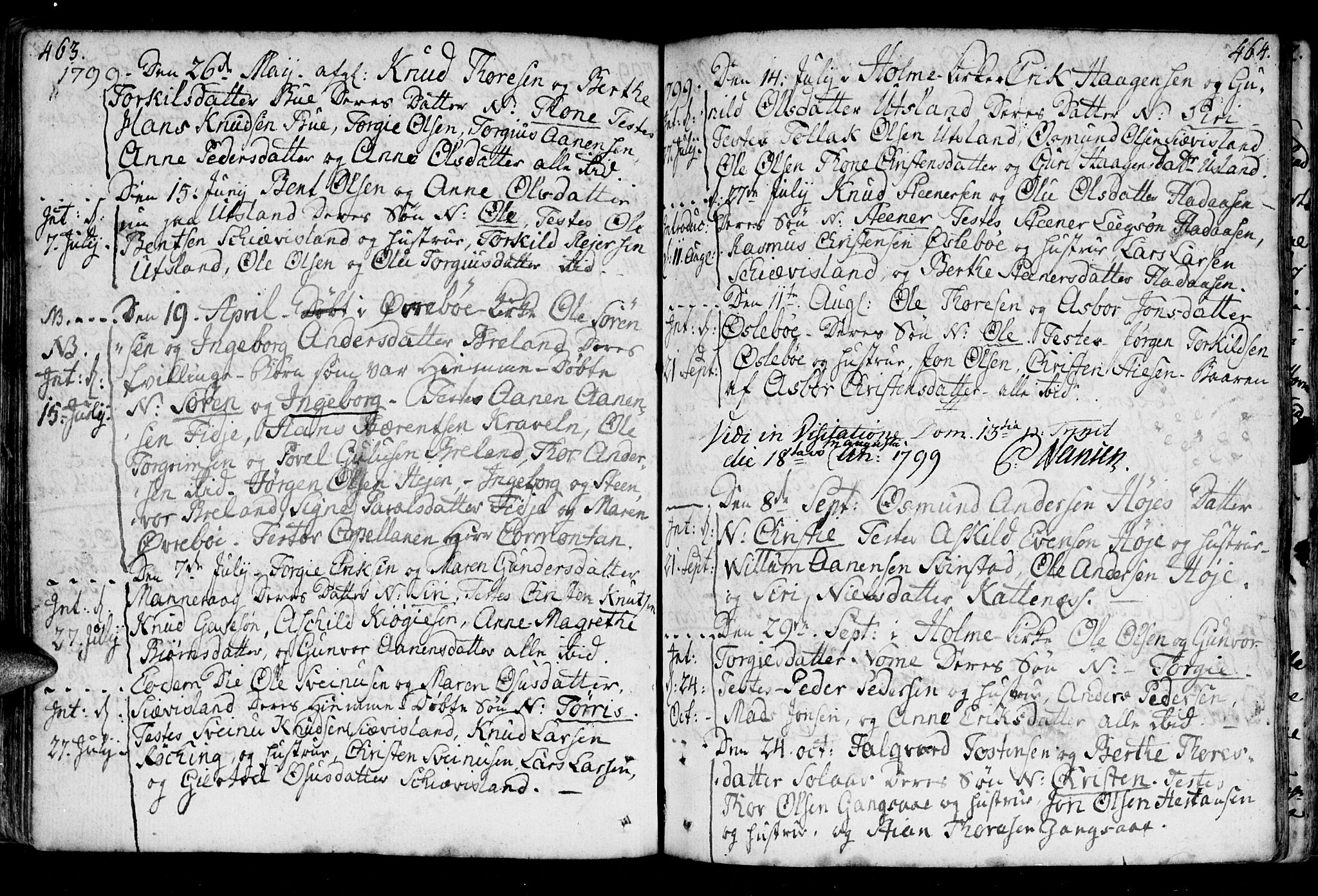 Holum sokneprestkontor, SAK/1111-0022/F/Fa/Fac/L0001: Parish register (official) no. A 1, 1773-1820, p. 463-464