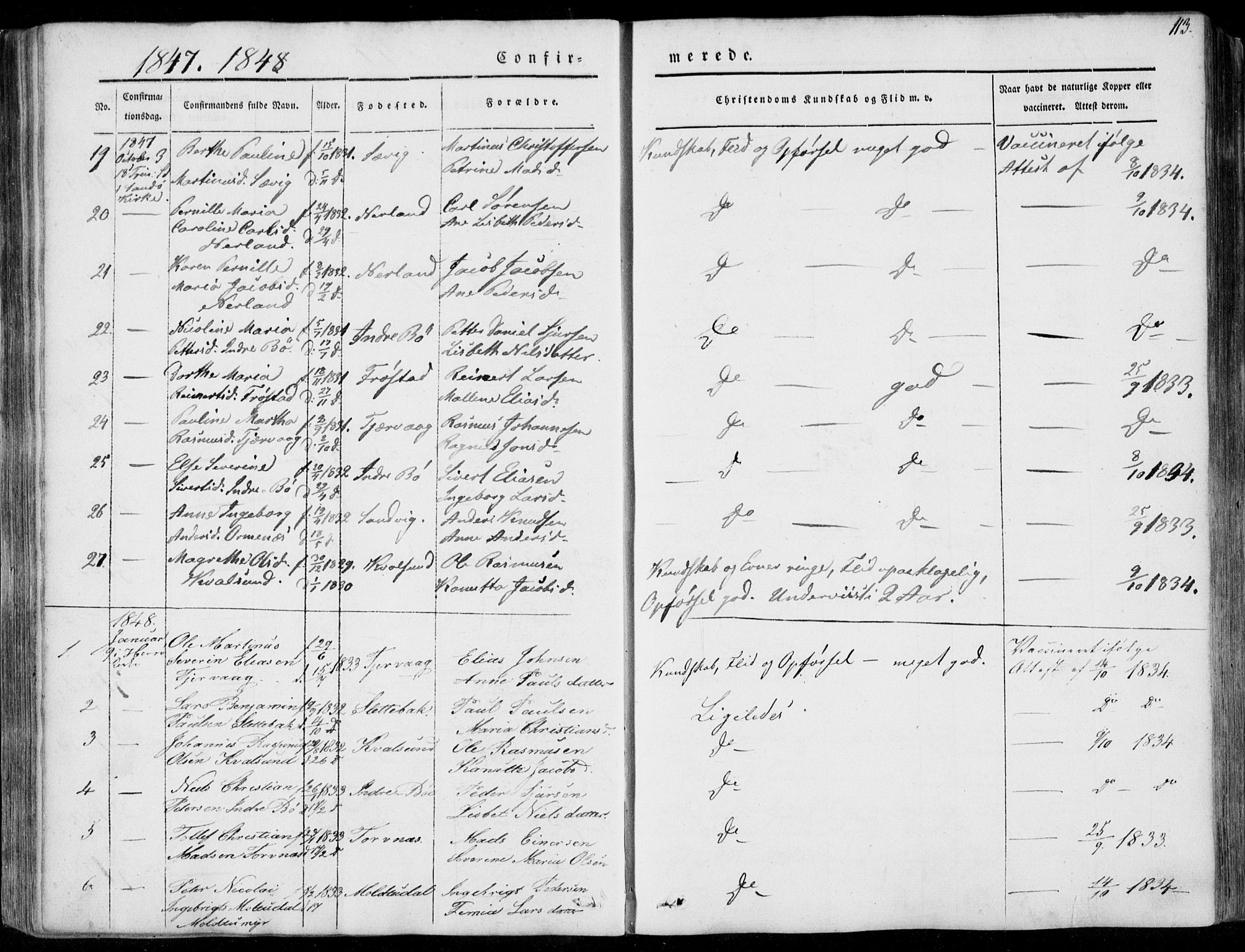 Ministerialprotokoller, klokkerbøker og fødselsregistre - Møre og Romsdal, AV/SAT-A-1454/507/L0070: Parish register (official) no. 507A05, 1842-1873, p. 113