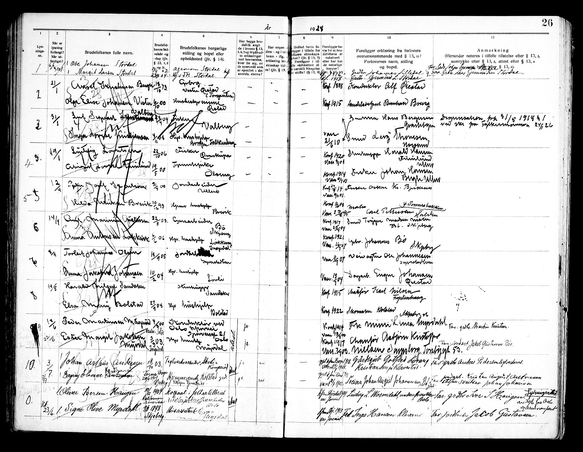 Skjeberg prestekontor Kirkebøker, SAO/A-10923/H/Ha/L0002: Banns register no. I 2, 1919-1957, p. 26